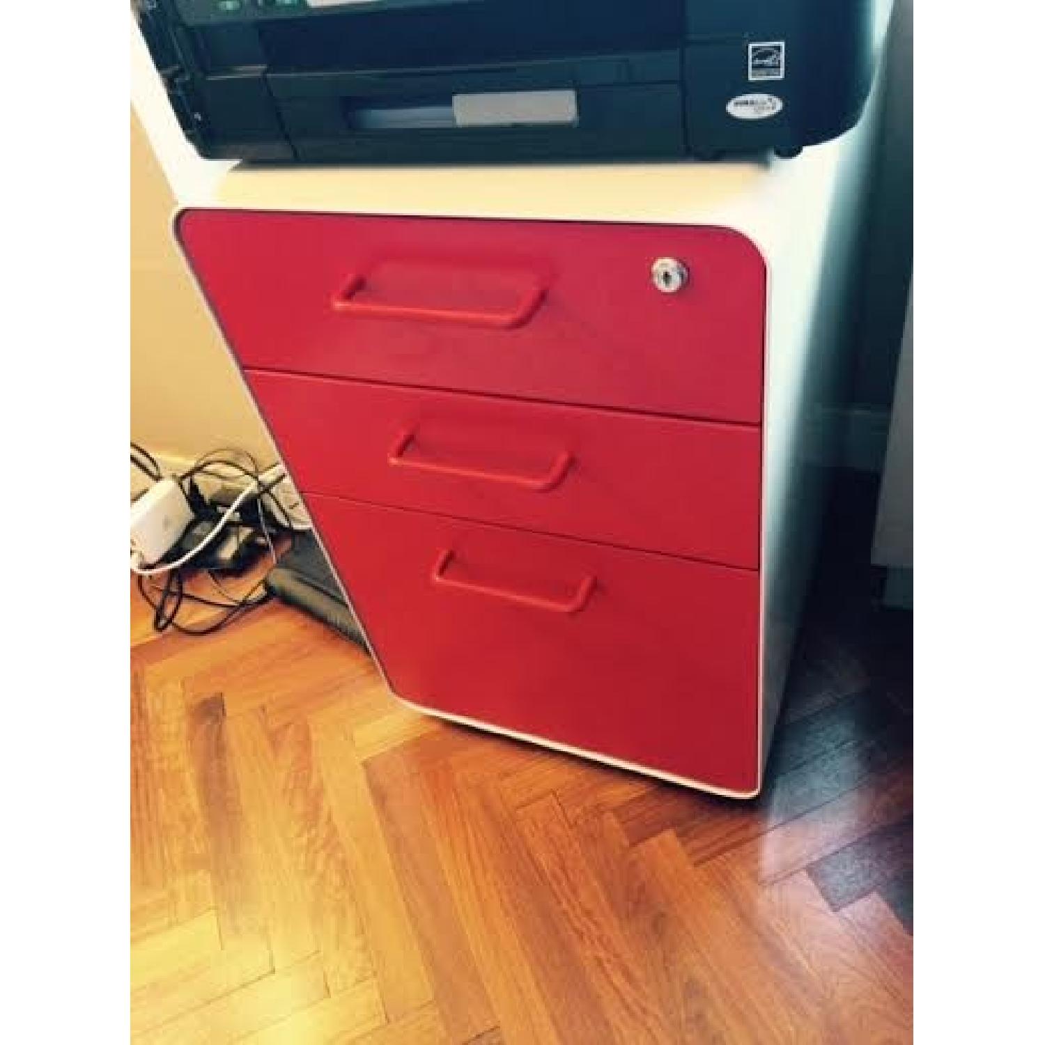 Poppin NYC White + Red 3-Drawer File Cabinet - image-2