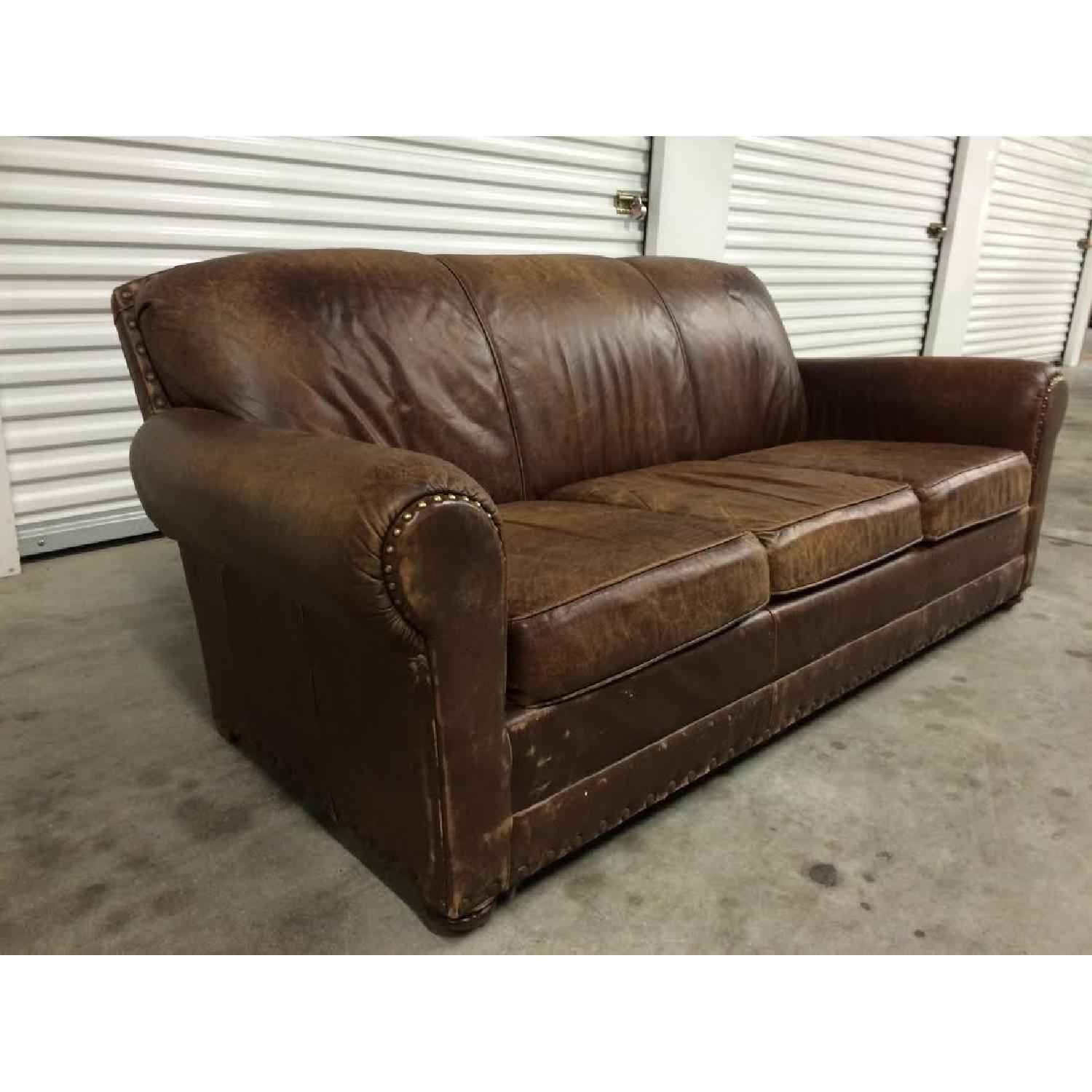 Restoration Hardware Distressed Leather Sofa - image-3