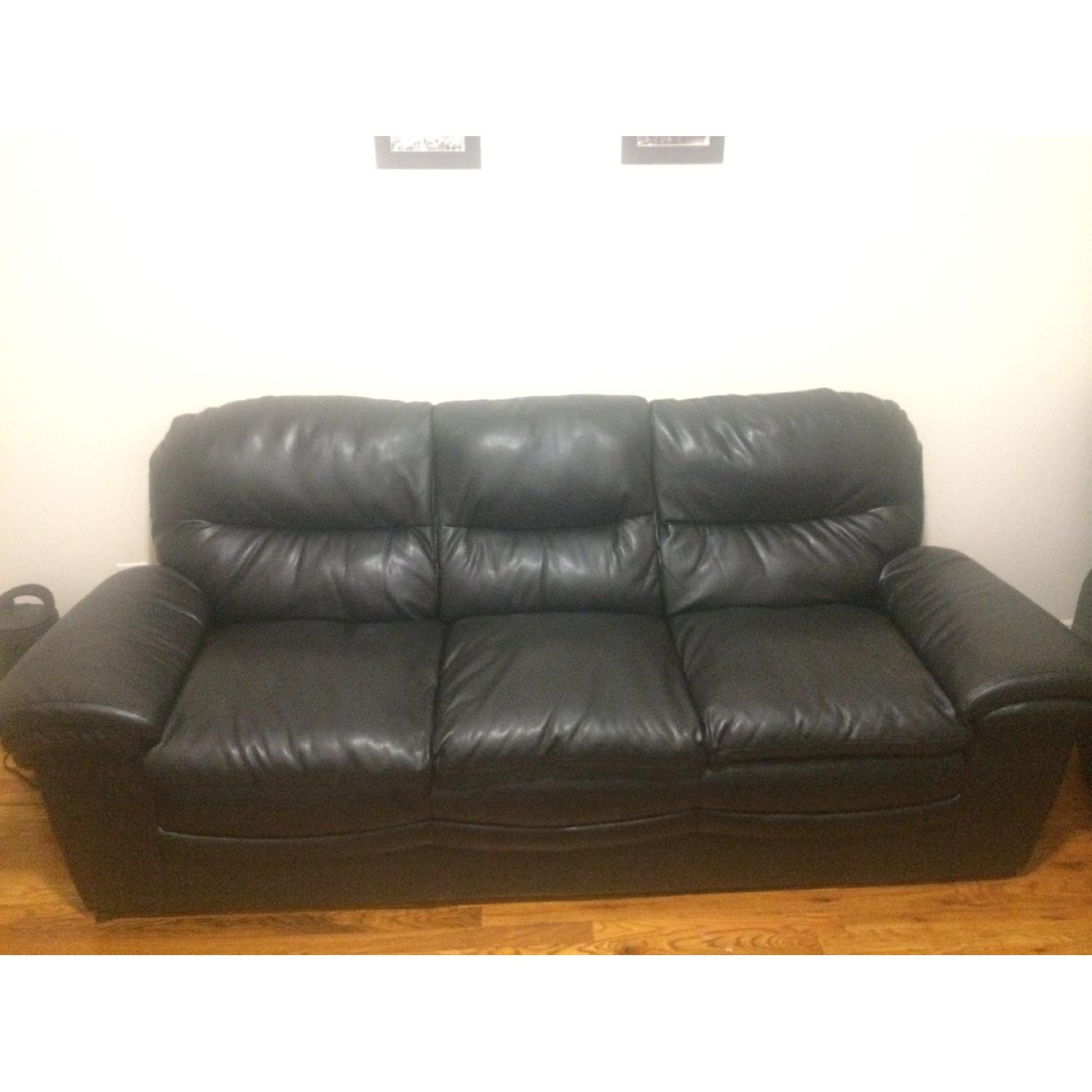 Black Leather Three Seater Sofa - image-1