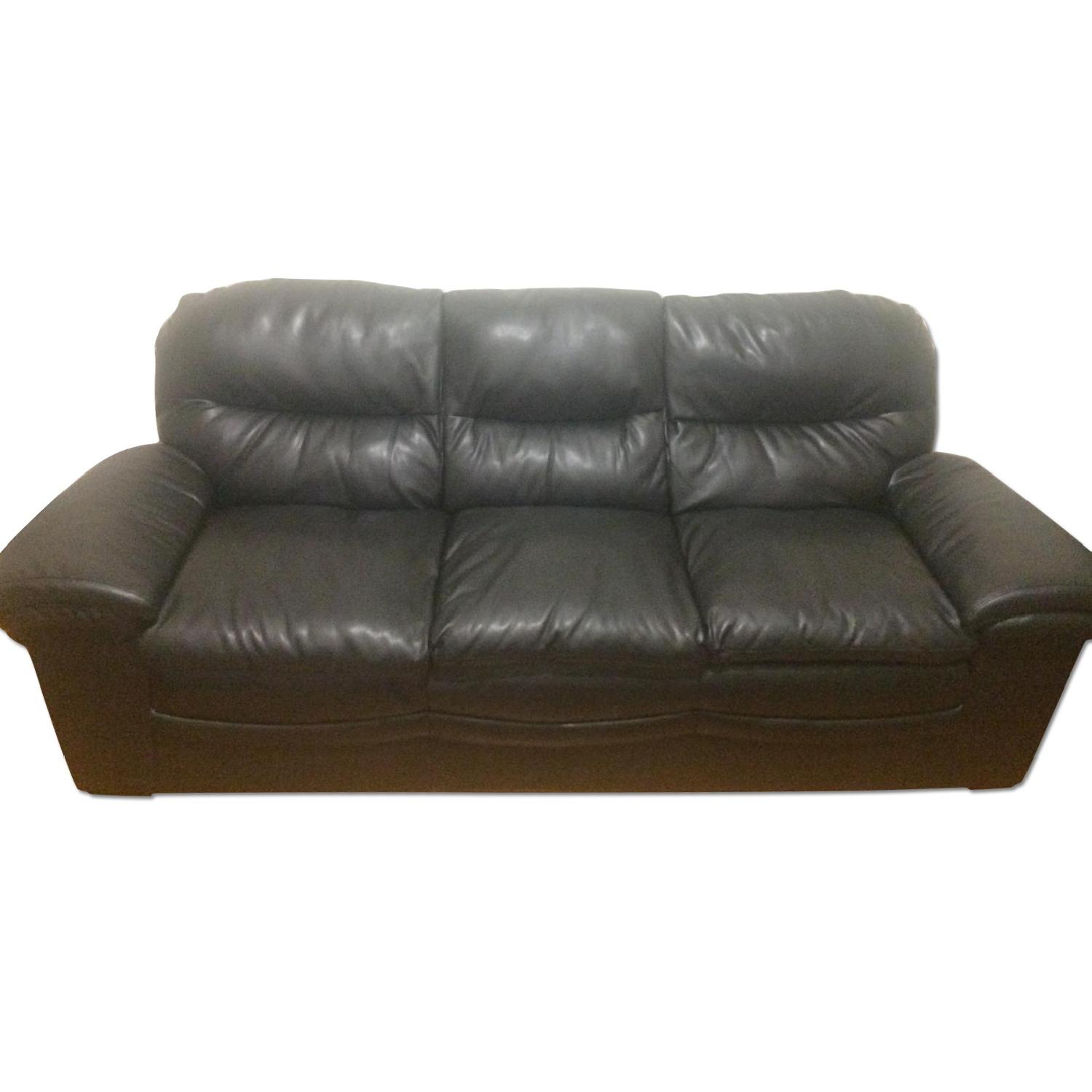 Black Leather Three Seater Sofa - image-0