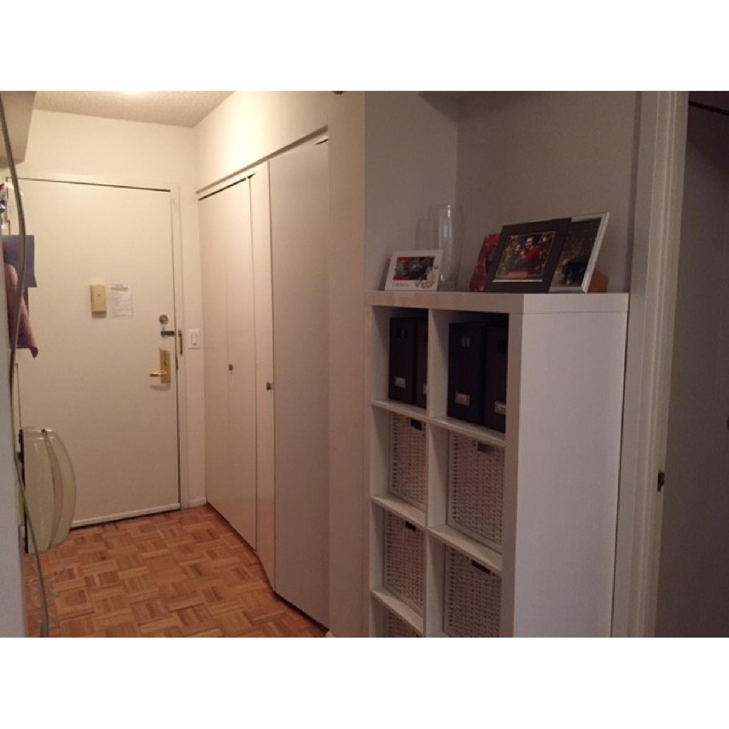 Ikea High Gloss White Expedit Shelving Unit + 4 Branas Baskets AptDeco