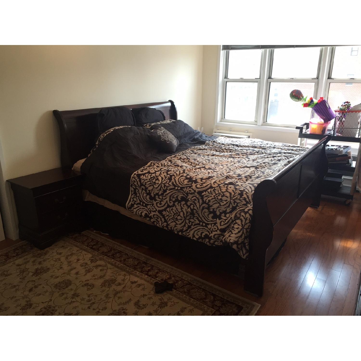 Cherry Finish Hardwood Eastern King Size Sleigh Bedroom Set - image-1