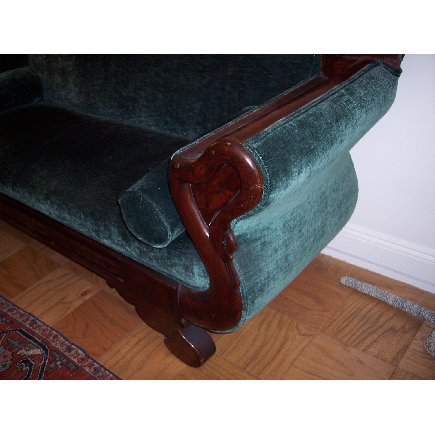 Antique Green Velvet Settee - image-2