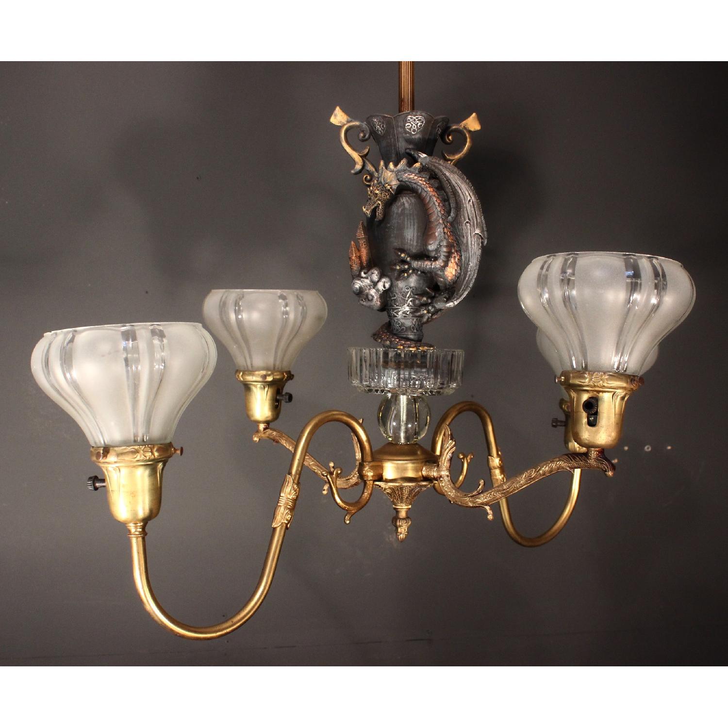 Vintage Fantasy  Dragon Gargoyle Chandelier Light Fixture - image-2