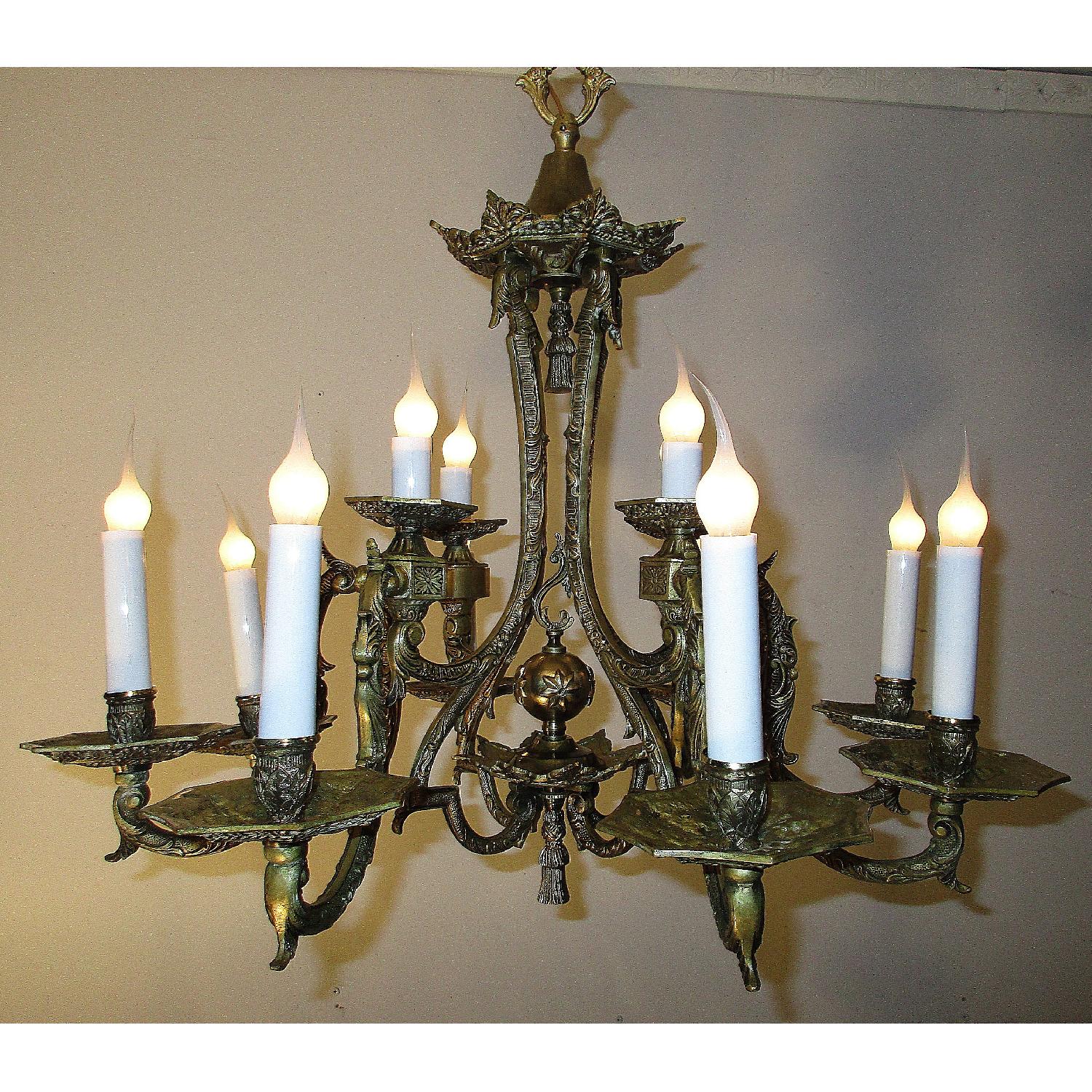 Antique Spanish Bronze Sea Horse Inspired 12 Light Octagon Chandelier - image-1