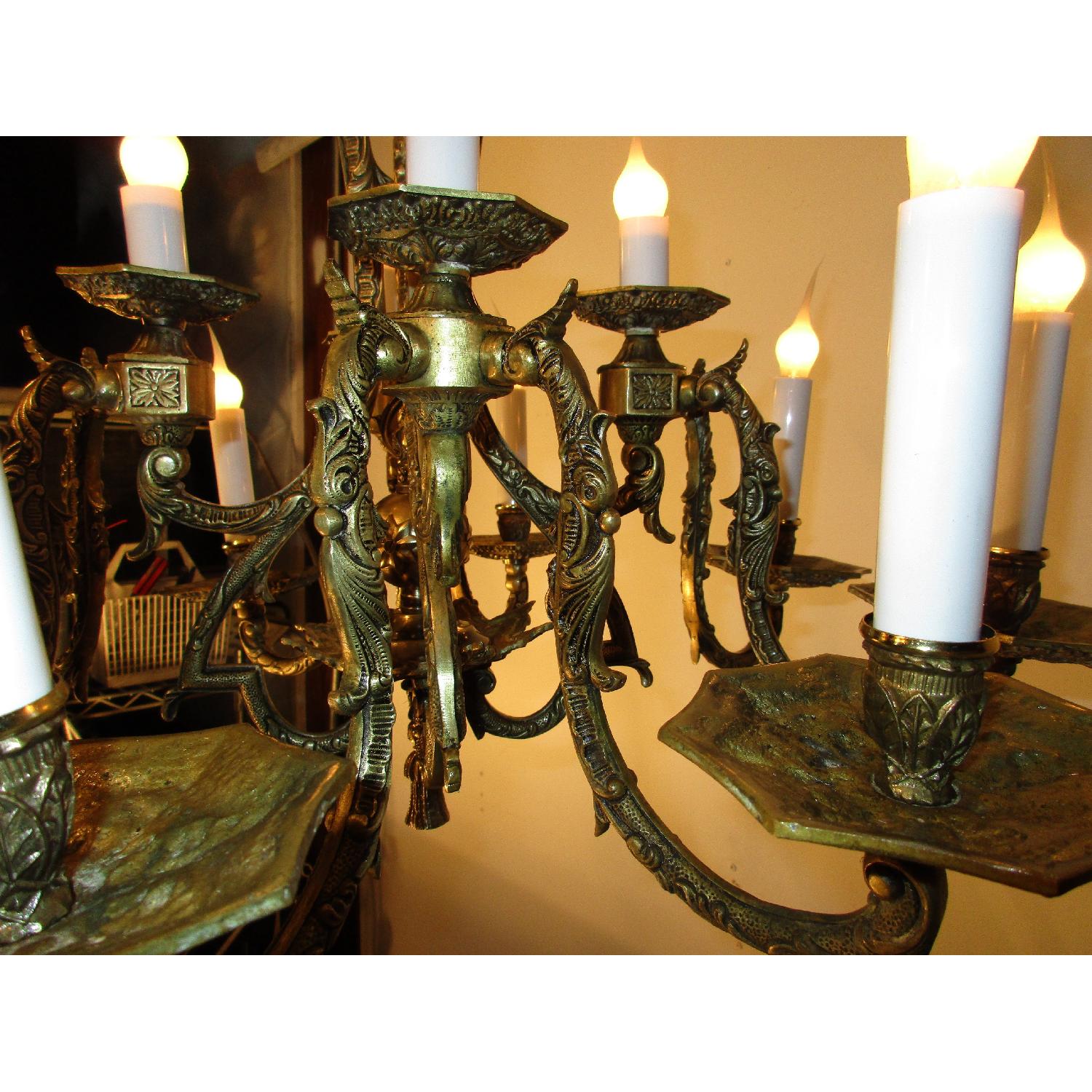 Antique Spanish Bronze Sea Horse Inspired 12 Light Octagon Chandelier - image-2