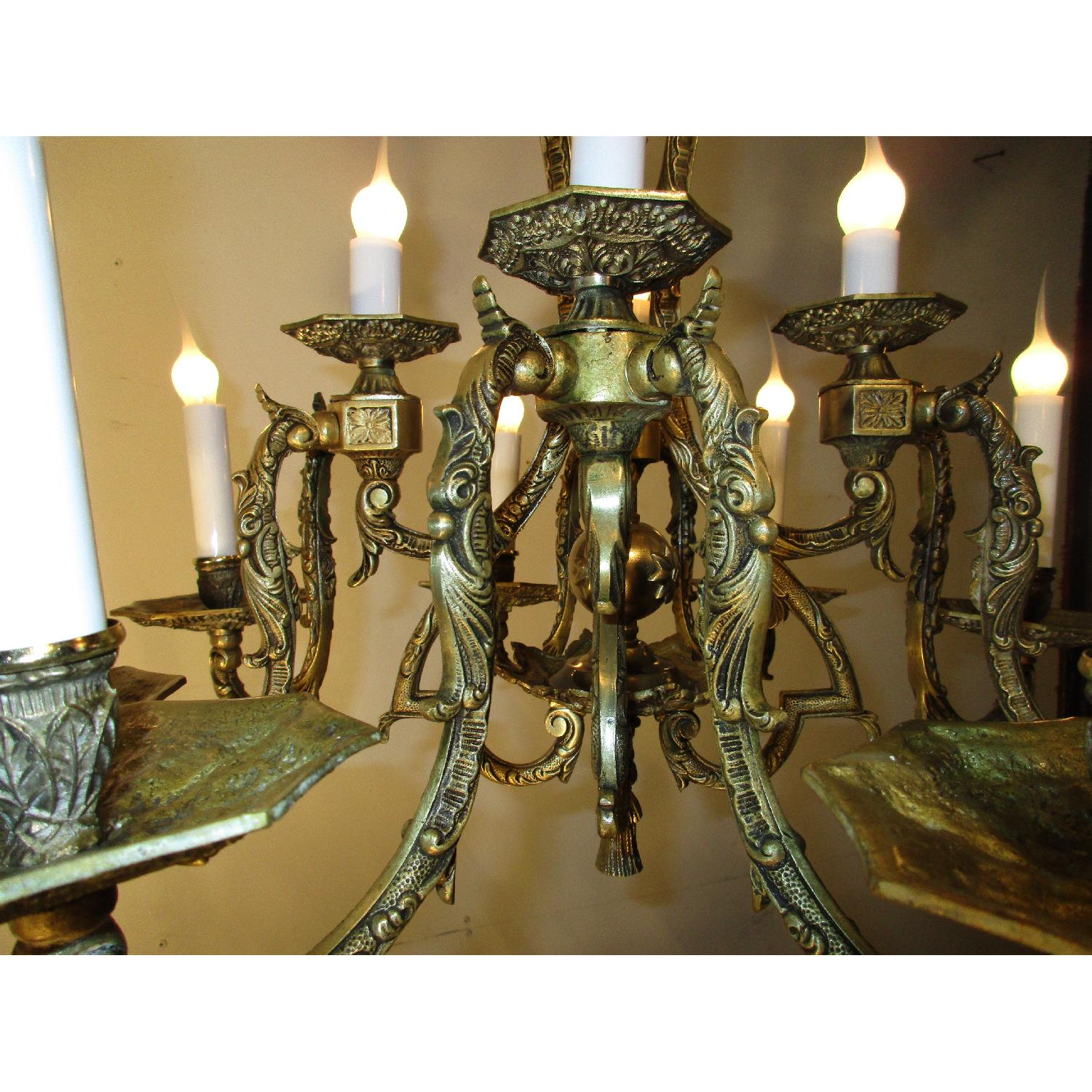 Antique Spanish Bronze Sea Horse Inspired 12 Light Octagon Chandelier - image-4