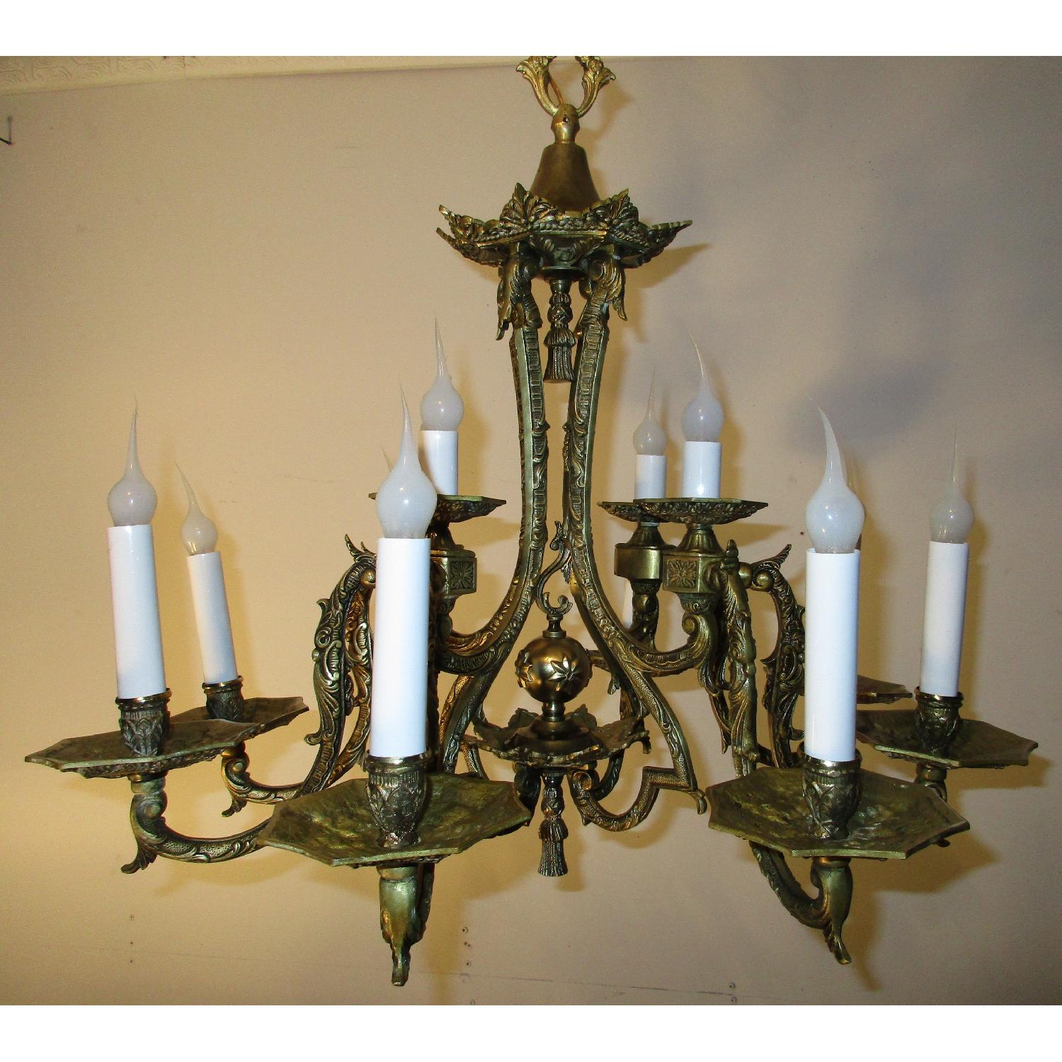 Antique Spanish Bronze Sea Horse Inspired 12 Light Octagon Chandelier - image-8