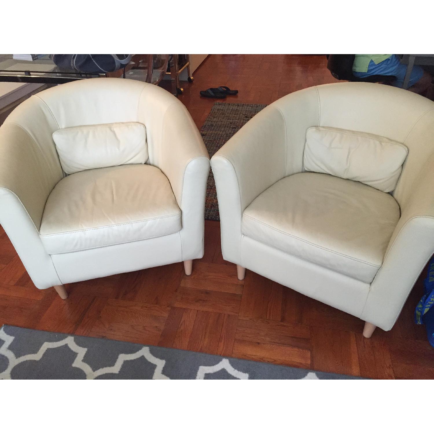 Ikea White Leather Club Chairs - Pair - image-1