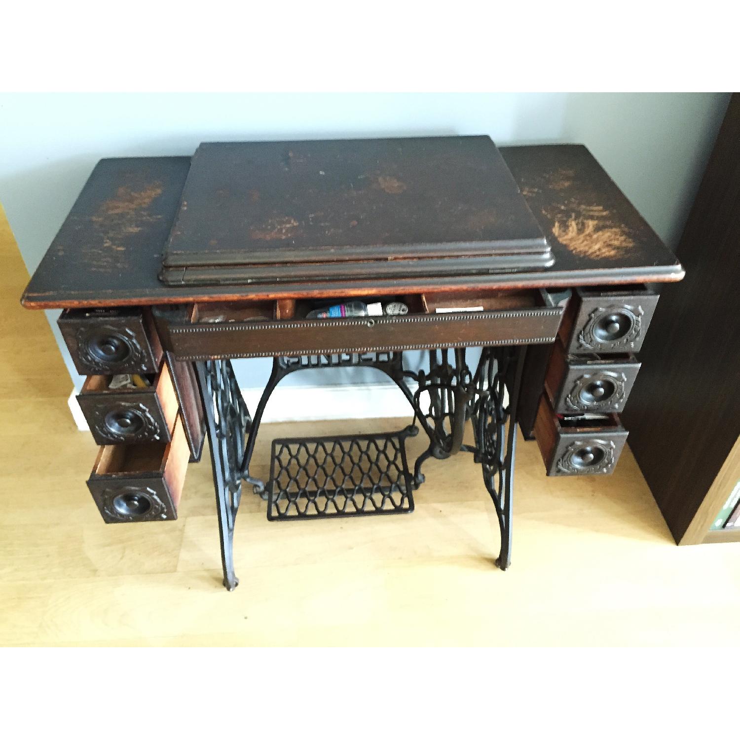 1910 Antique Singer Sewing Machine Table - image-6