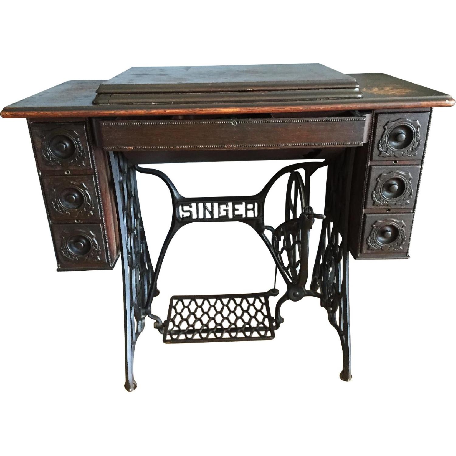 1910 Antique Singer Sewing Machine Table - image-0