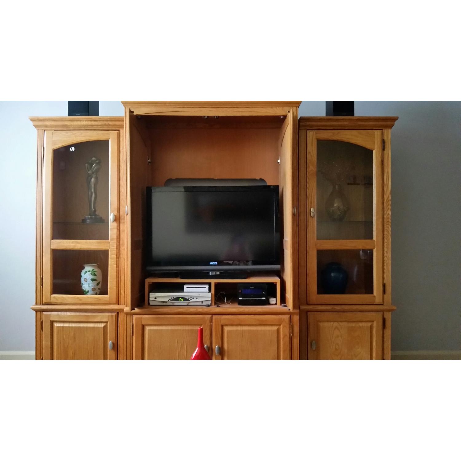 Oak Wood Entertainment Center with Curio AptDeco