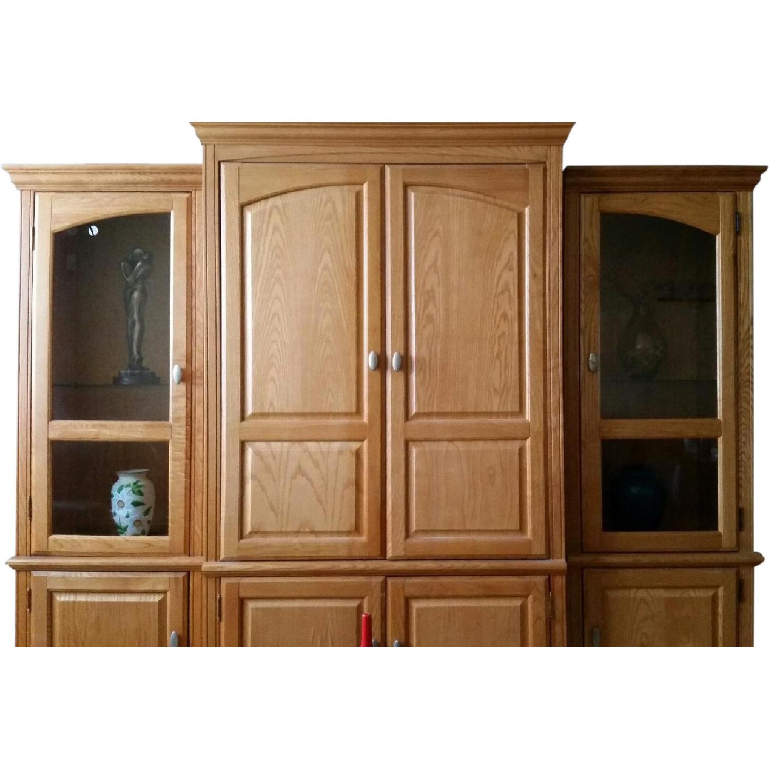 Oak Wood Entertainment Center with Curio AptDeco