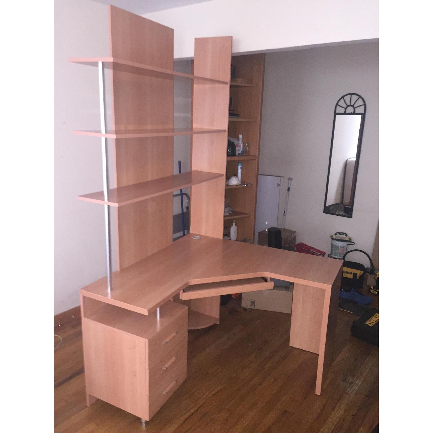 Computer Desk with Attached 3 Level Shelves - image-1