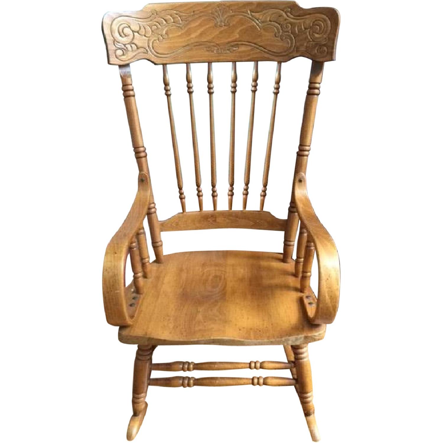 Solid Oak Rocker w/ Carved Back - AptDeco