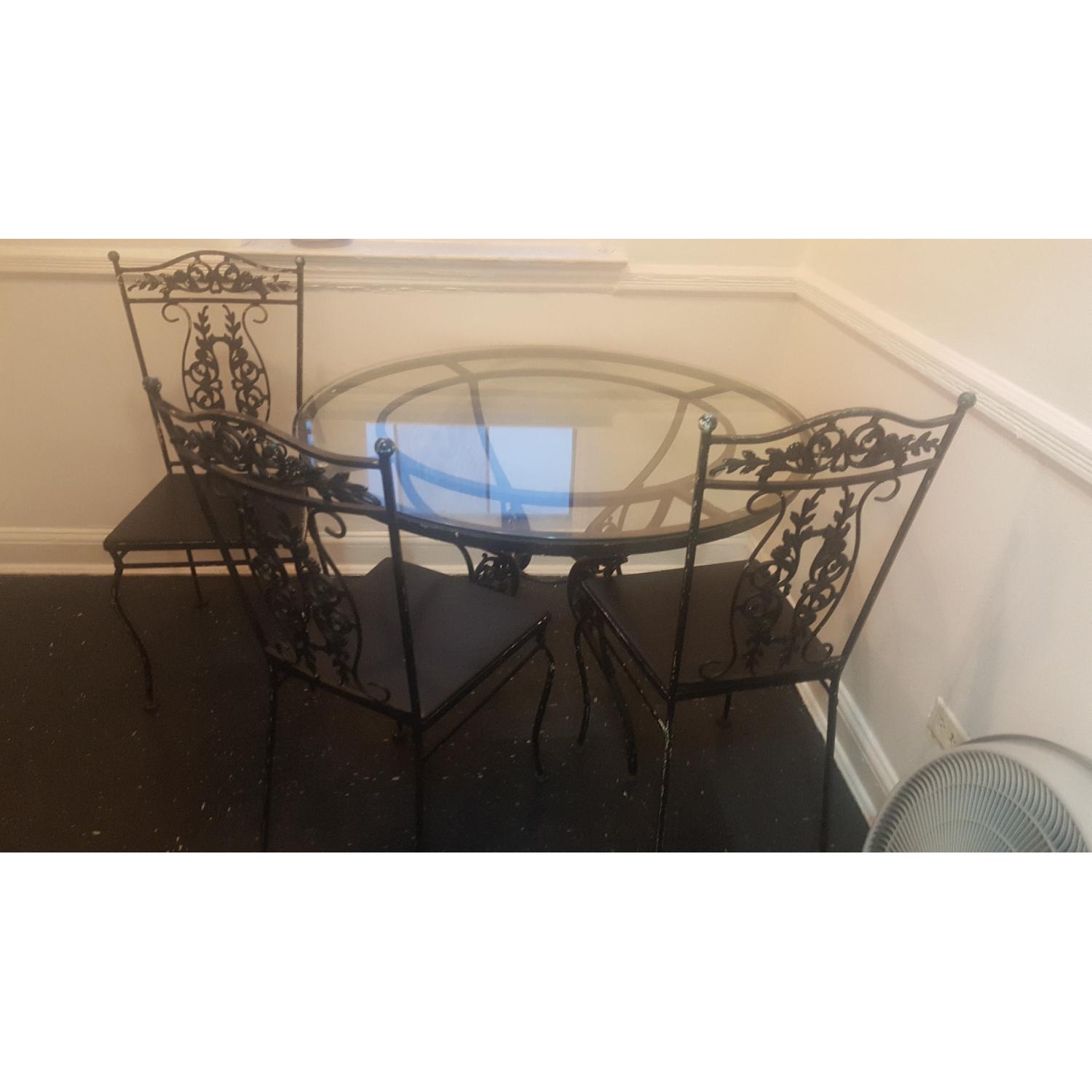 Vintage Cast Iron Glass Top Table w/ 4 Chairs - image-1