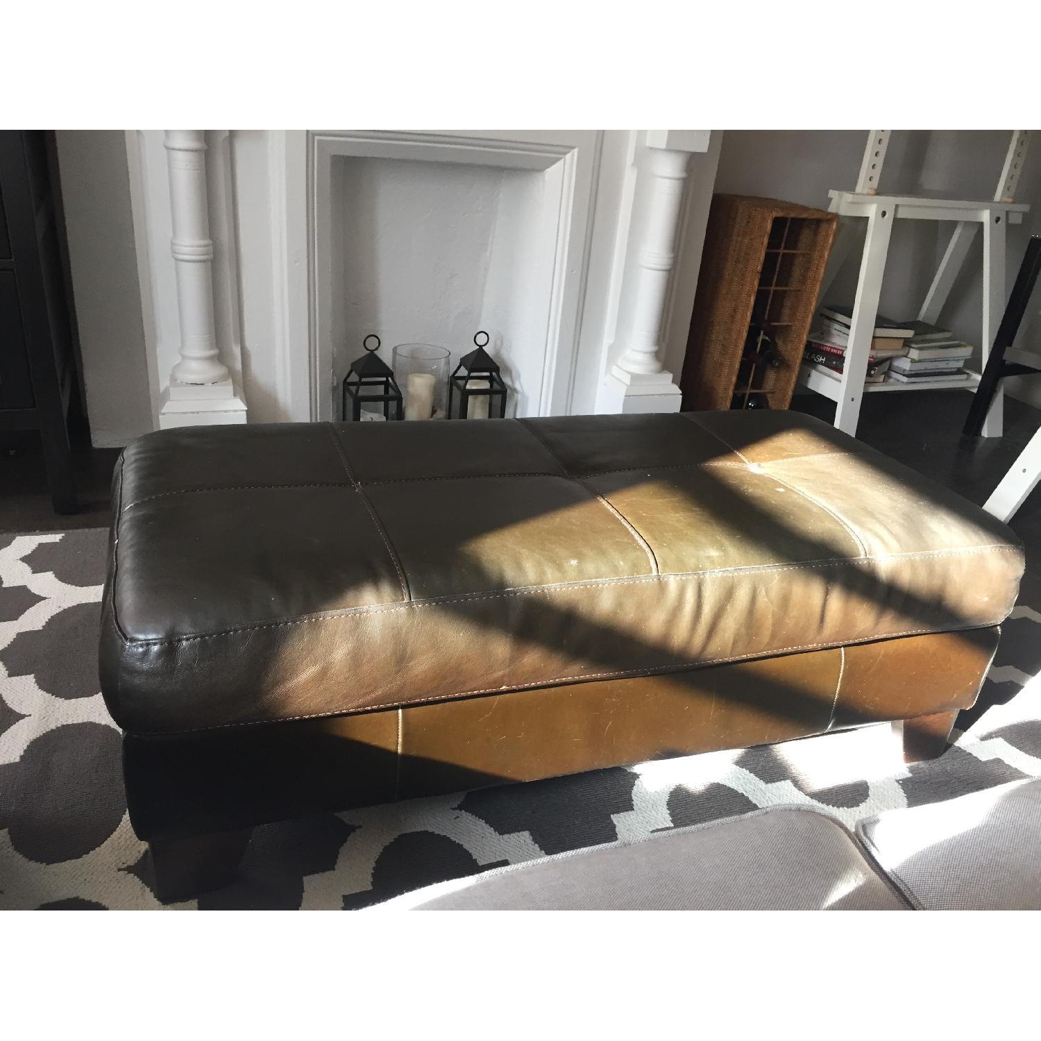 Brown Leather Ottoman - image-1