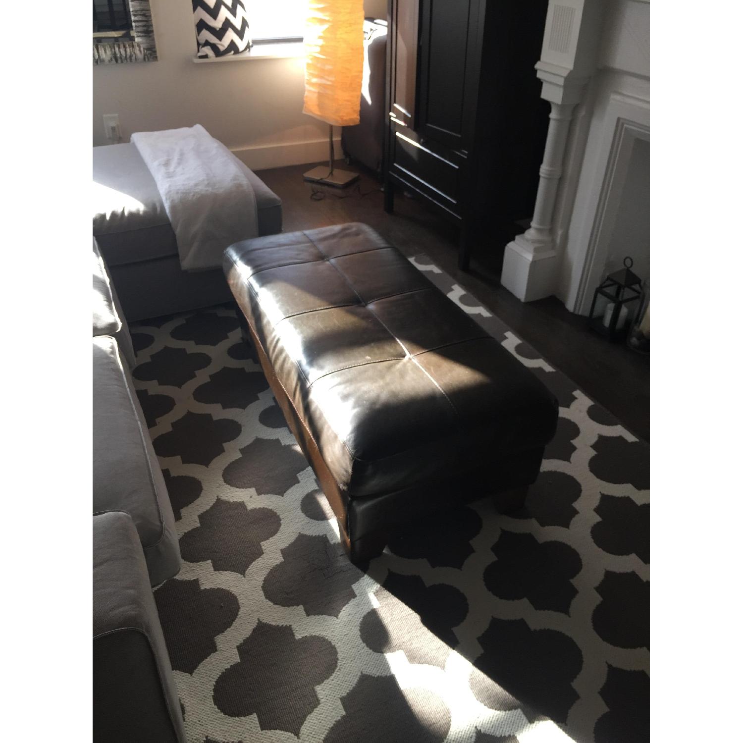 Brown Leather Ottoman - image-2