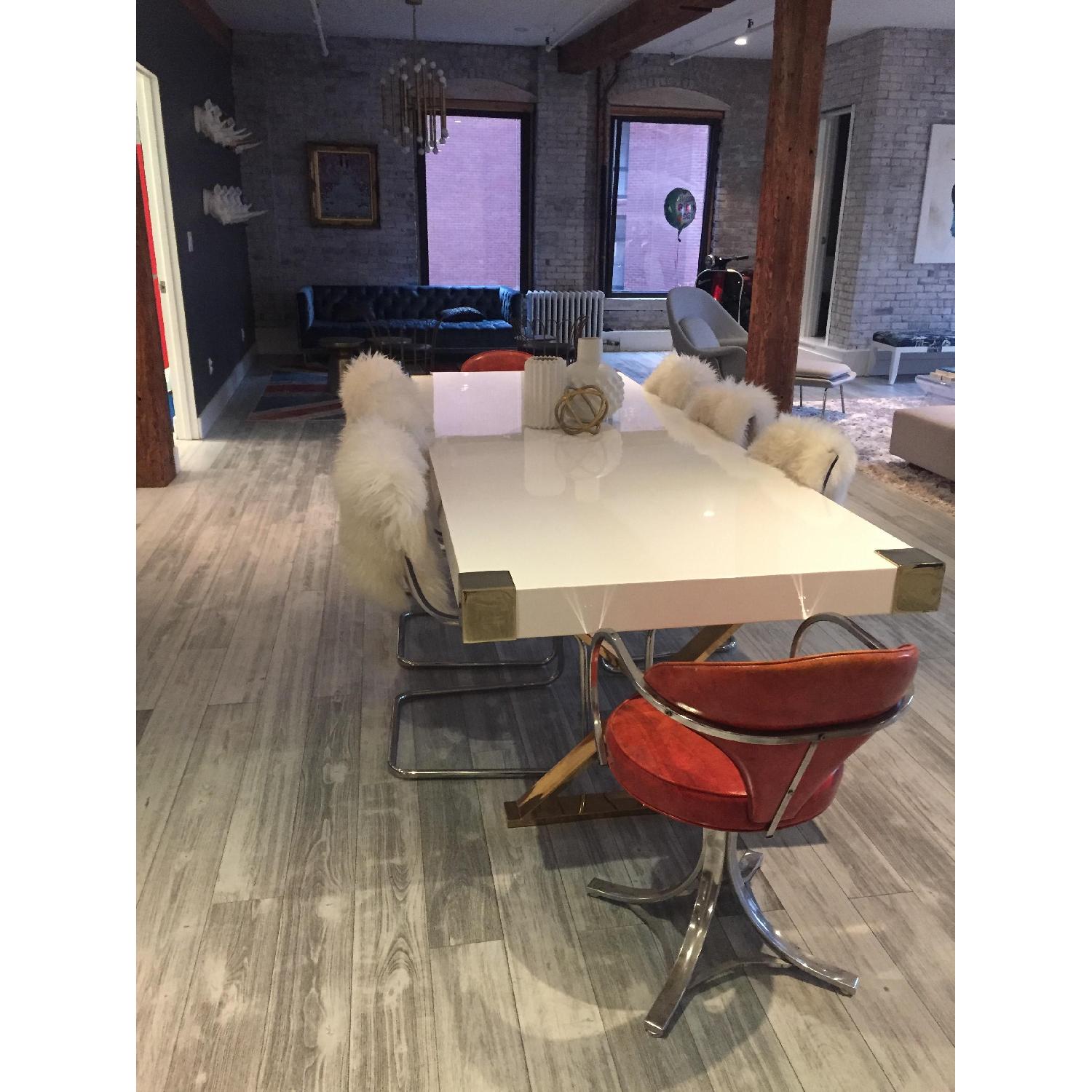1950s Vintage Orange/Stainless Swivel Salon Chairs - image-3