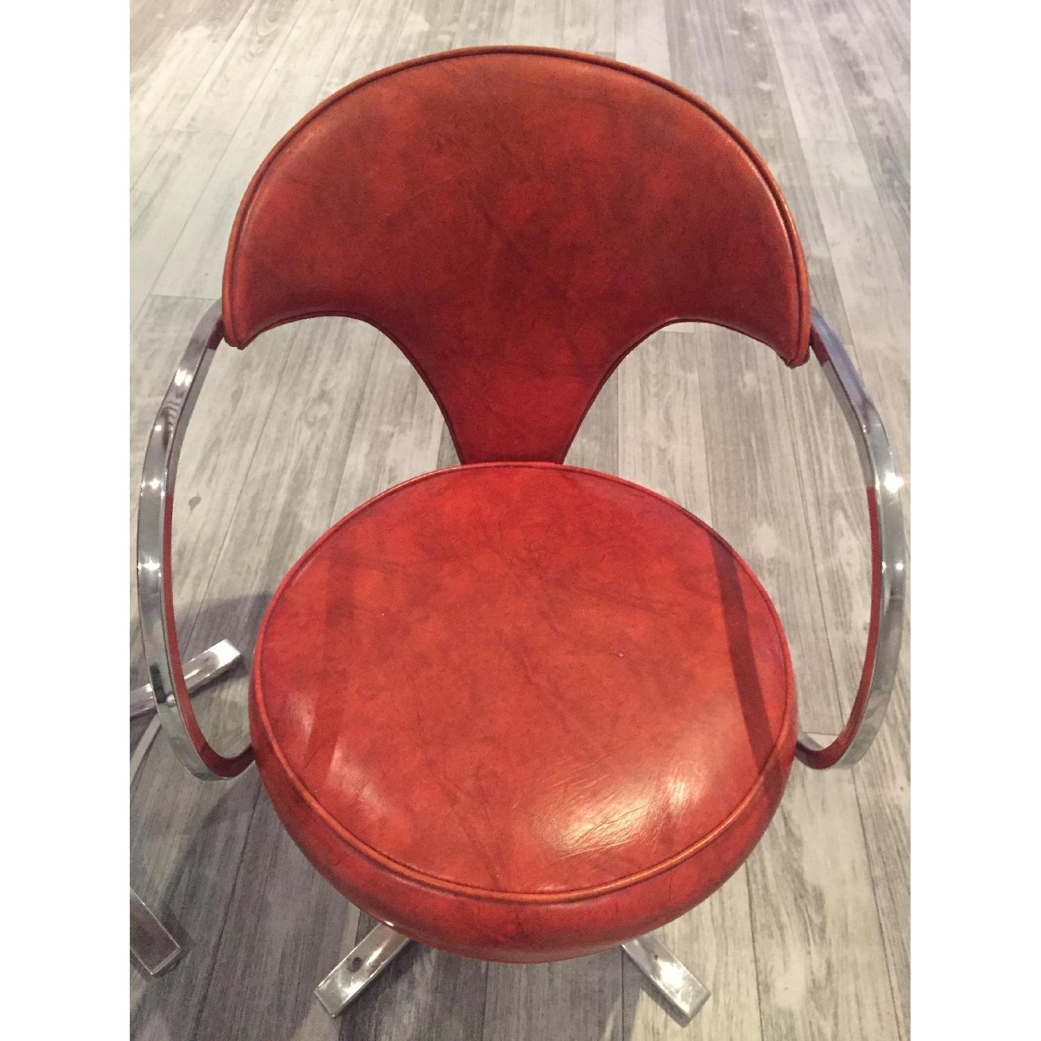 1950s Vintage Orange/Stainless Swivel Salon Chairs - image-5