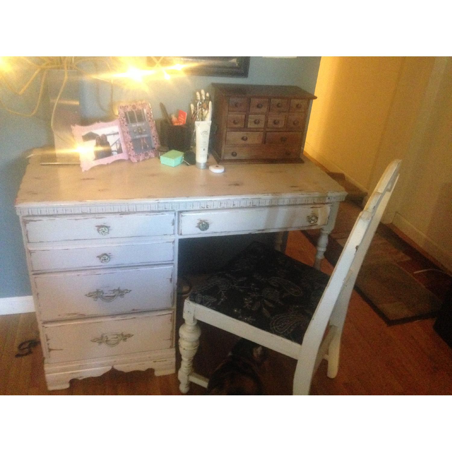 Wood Purple Desk & Whte Chair - image-1