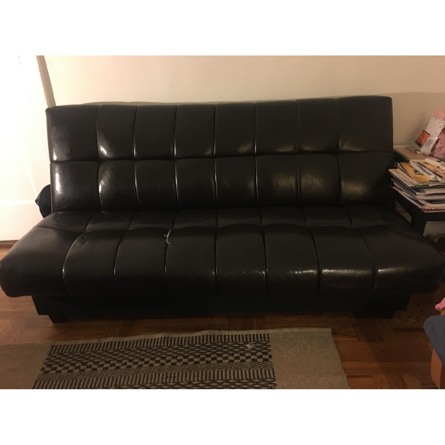 Faux Leather Sleeper Sofa w/ Storage - image-1
