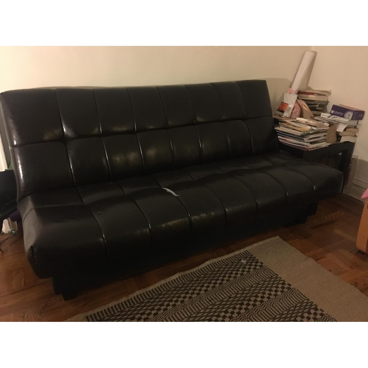 Faux Leather Sleeper Sofa w/ Storage - image-3