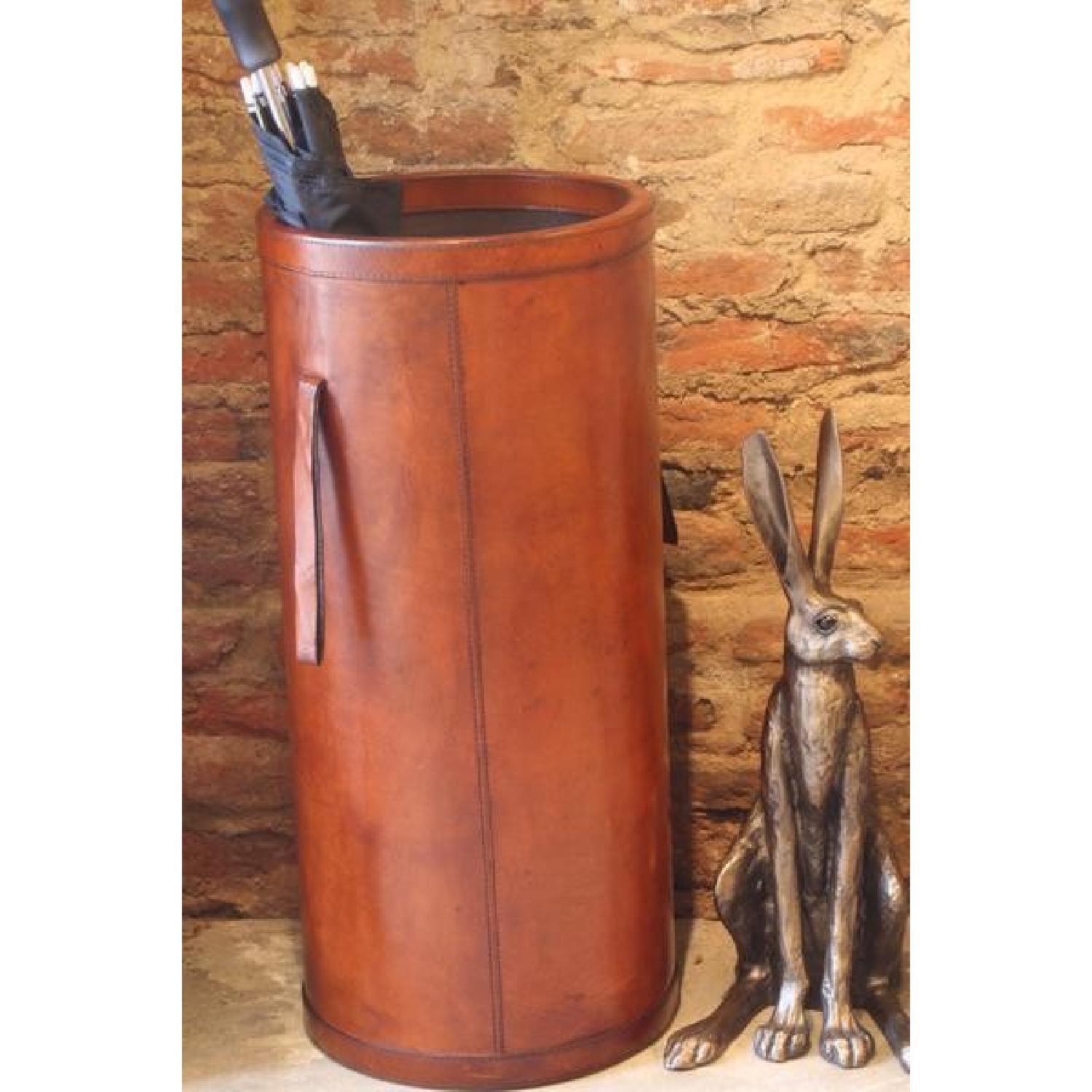 Designe Gallerie Round Tan Finished Leather Umbrella Stand - image-3