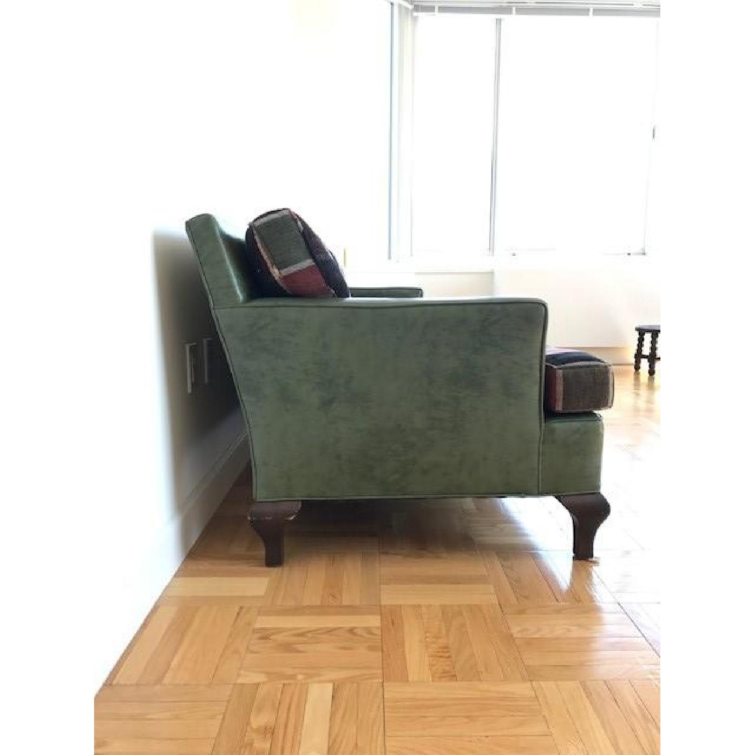 Vintage Style Green Leather & Plaid Couch - image-2