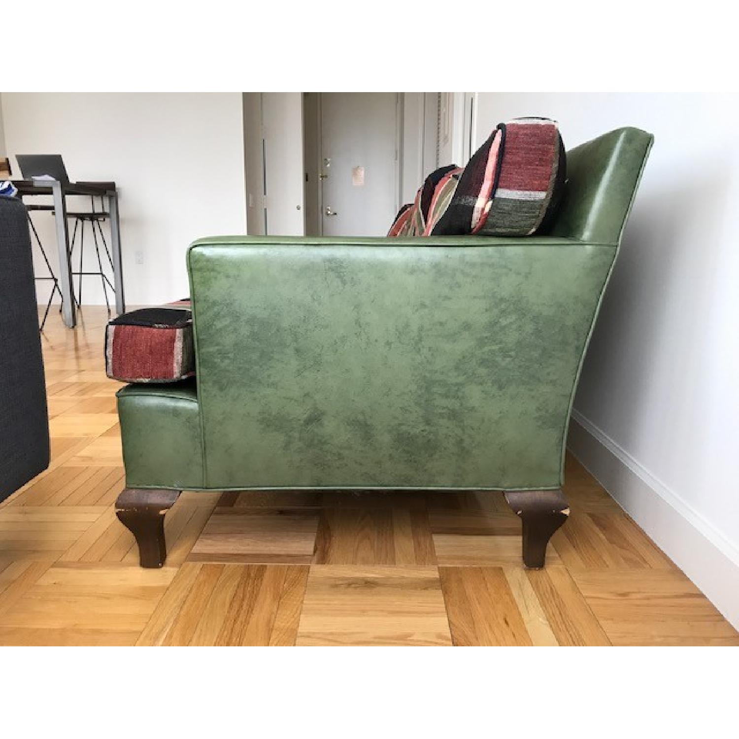Vintage Style Green Leather & Plaid Couch - image-3