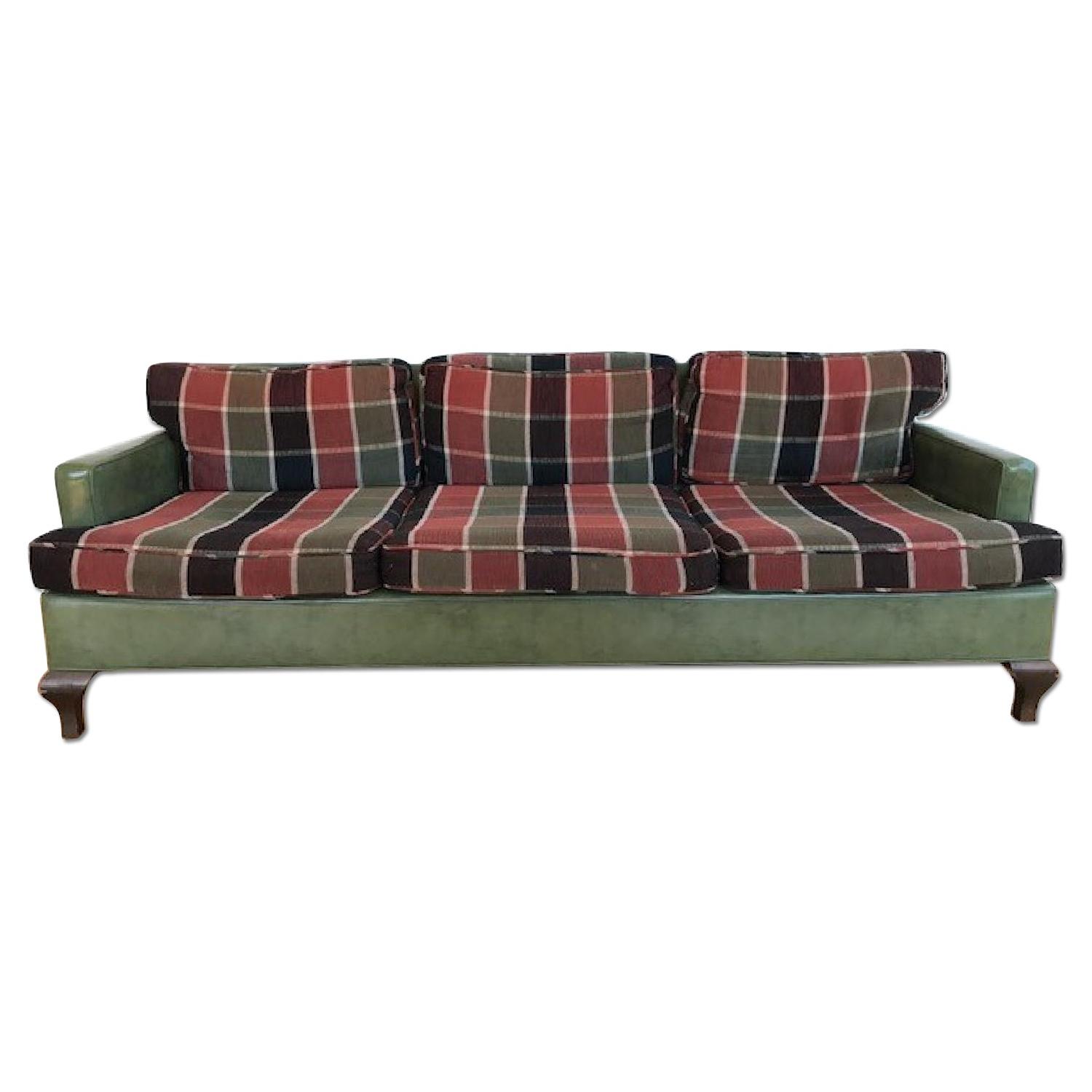 Vintage Style Green Leather Plaid Couch Aptdeco
