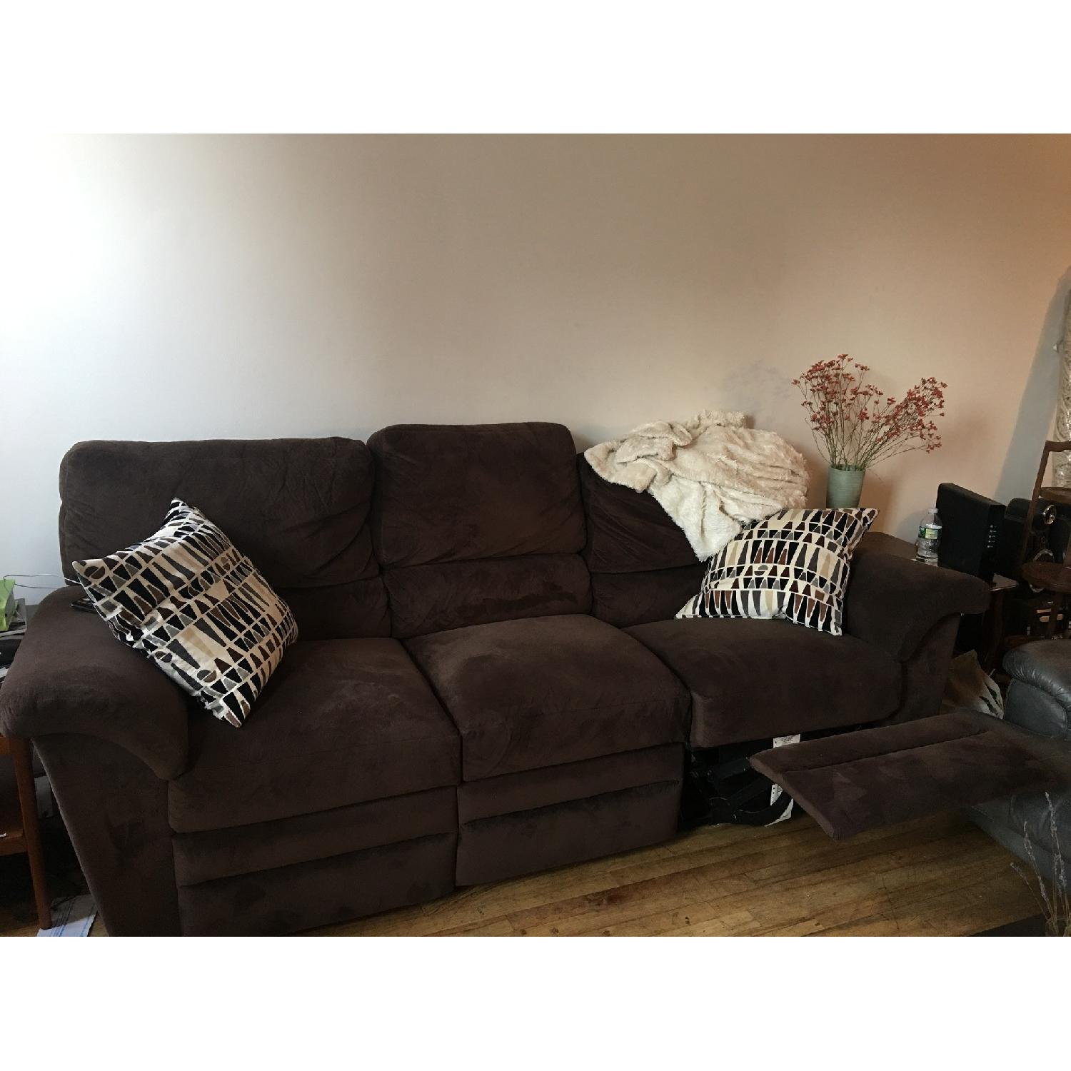 Brown Suede 3 Seater Sofa w/ Reclining Seats - image-1