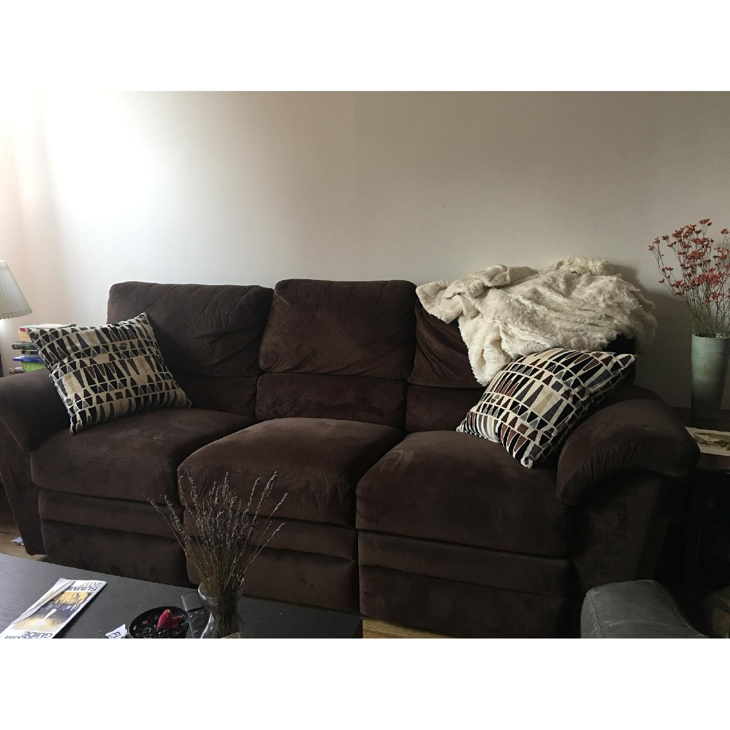 Brown Suede 3 Seater Sofa w/ Reclining Seats - image-2