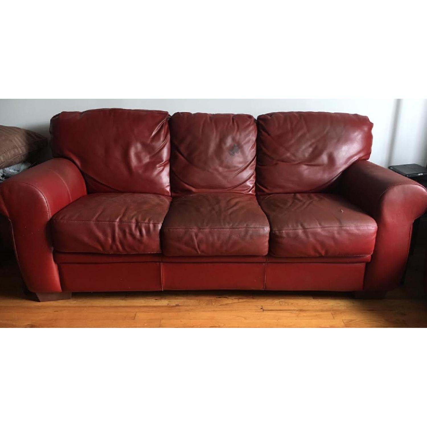 Macy's Natuzzi Red Leather 3-Seater Sleeper Sofa - image-1