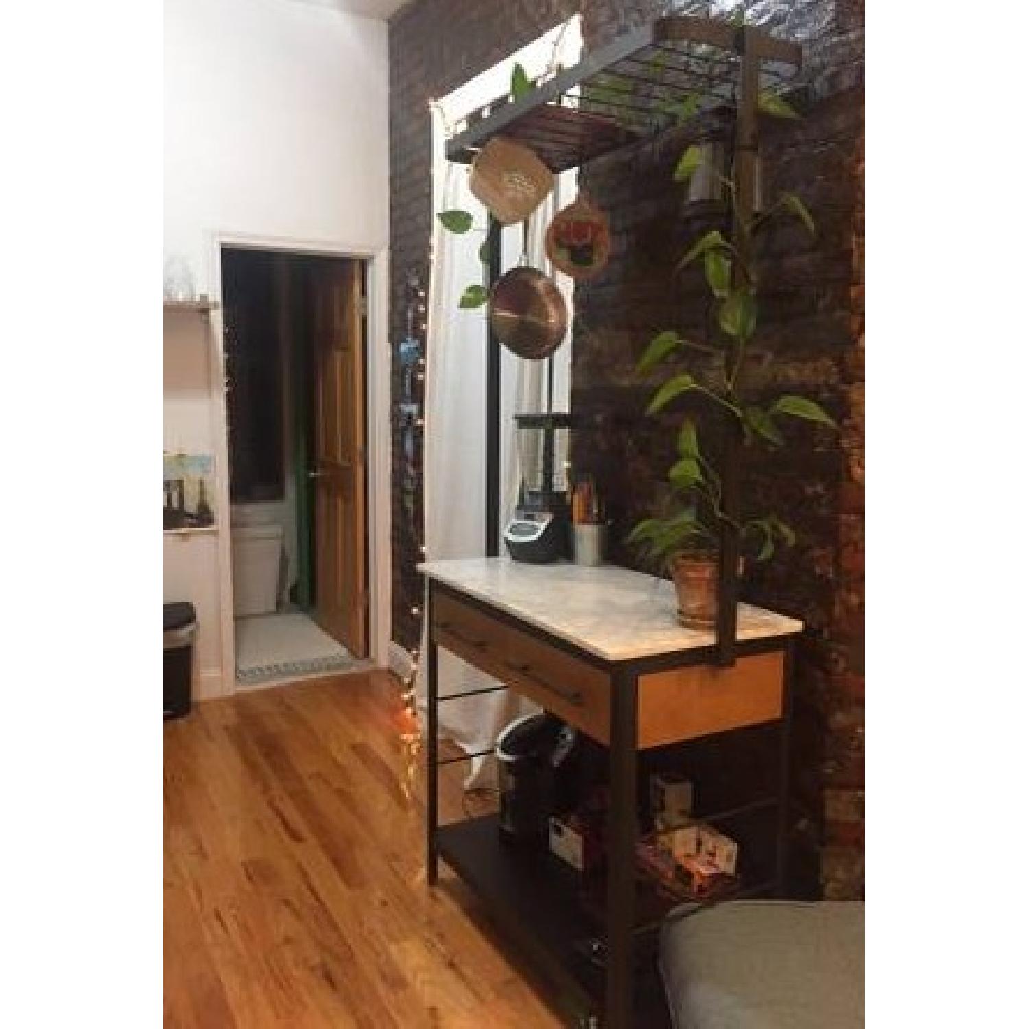 West Elm Marble Kitchen Island w/ Pot Rack - image-2