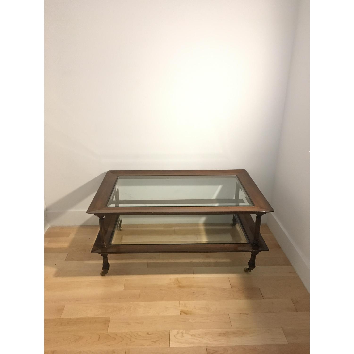 Vintage Wood & Glass Coffee Table - image-1
