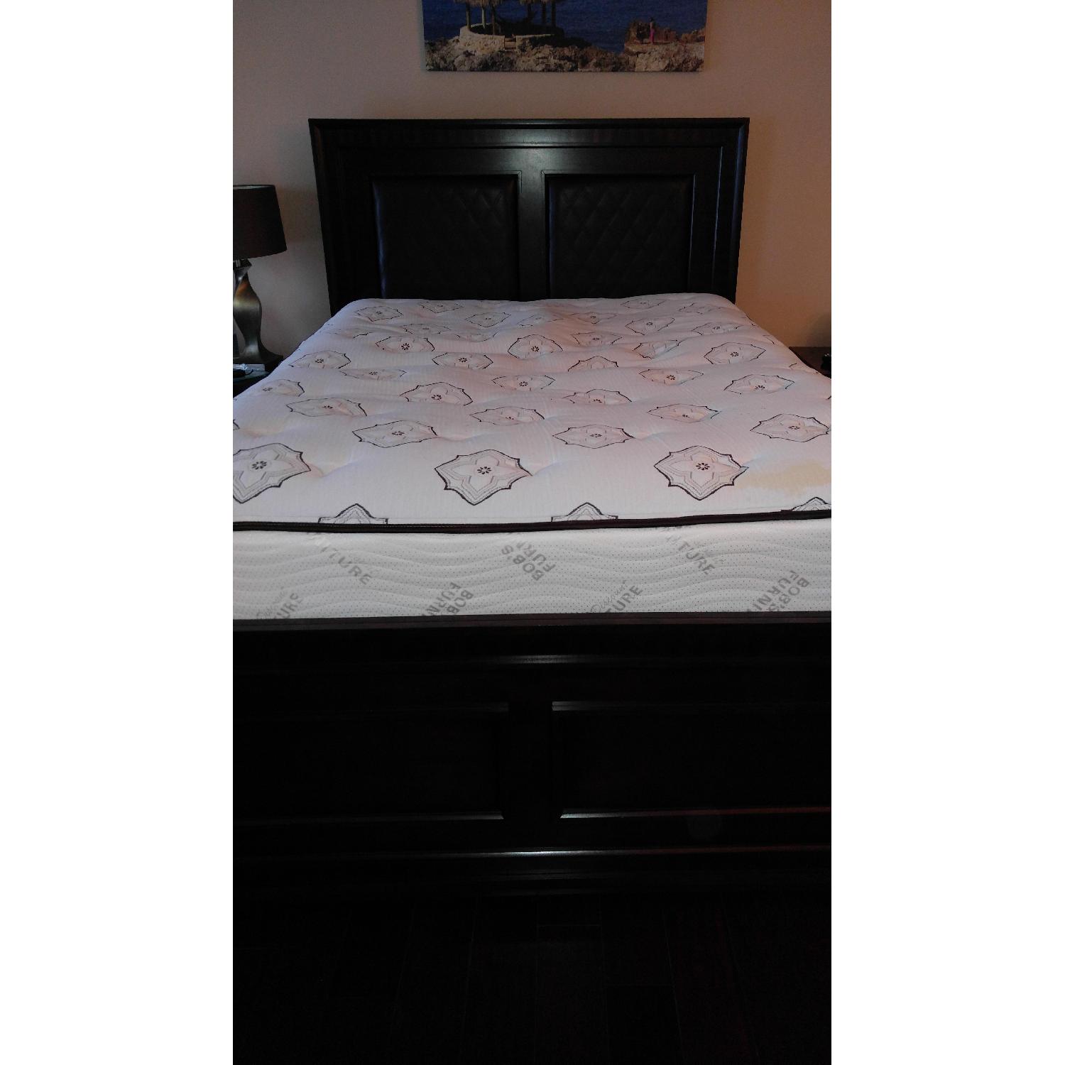 Bob's Cherry Wood & Faux Leather Queen Bed w/ Storage - image-1