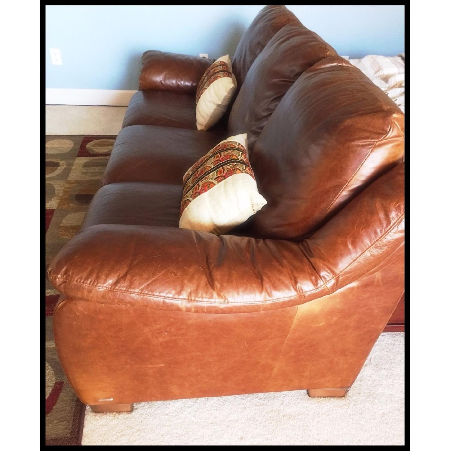 Natuzzi Brown Leather Sofa + Chair - image-1