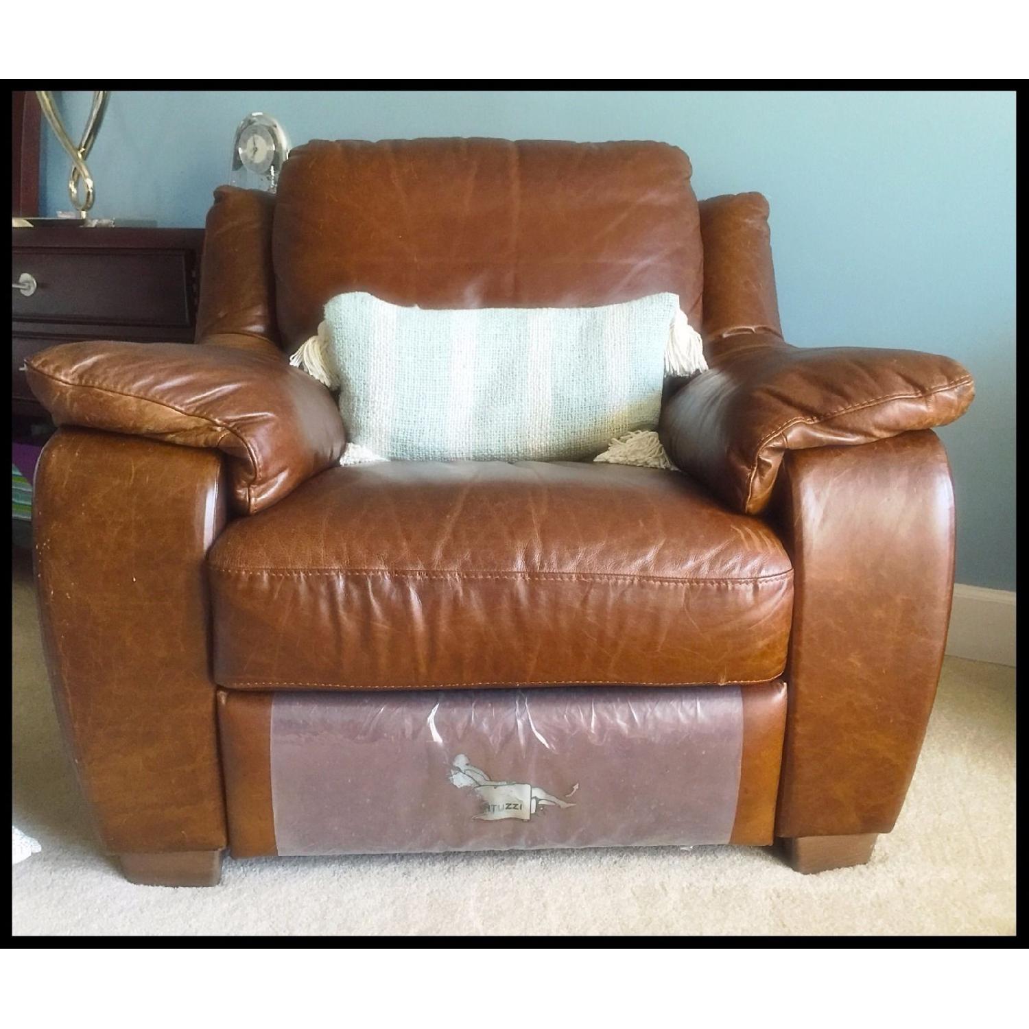 Natuzzi Brown Leather Sofa + Chair - image-2