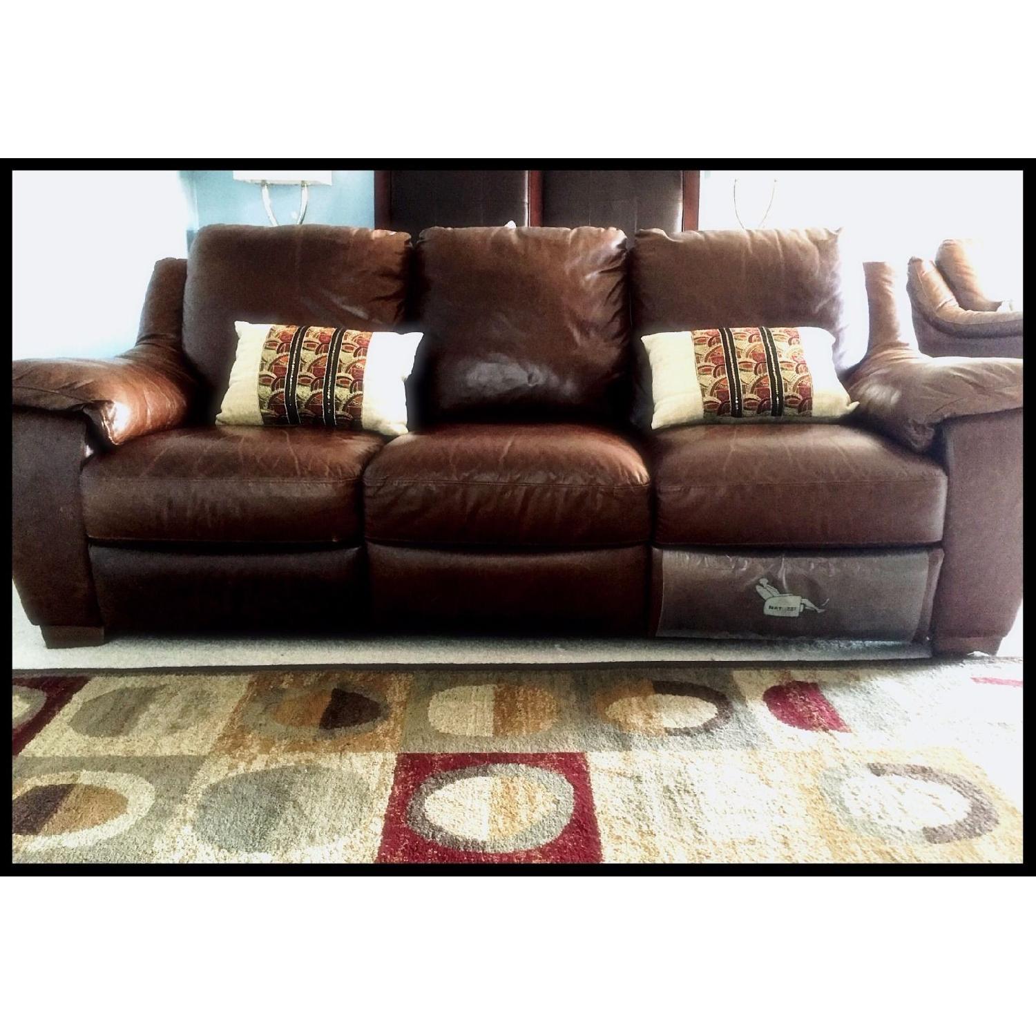 Natuzzi Brown Leather Sofa + Chair - image-3