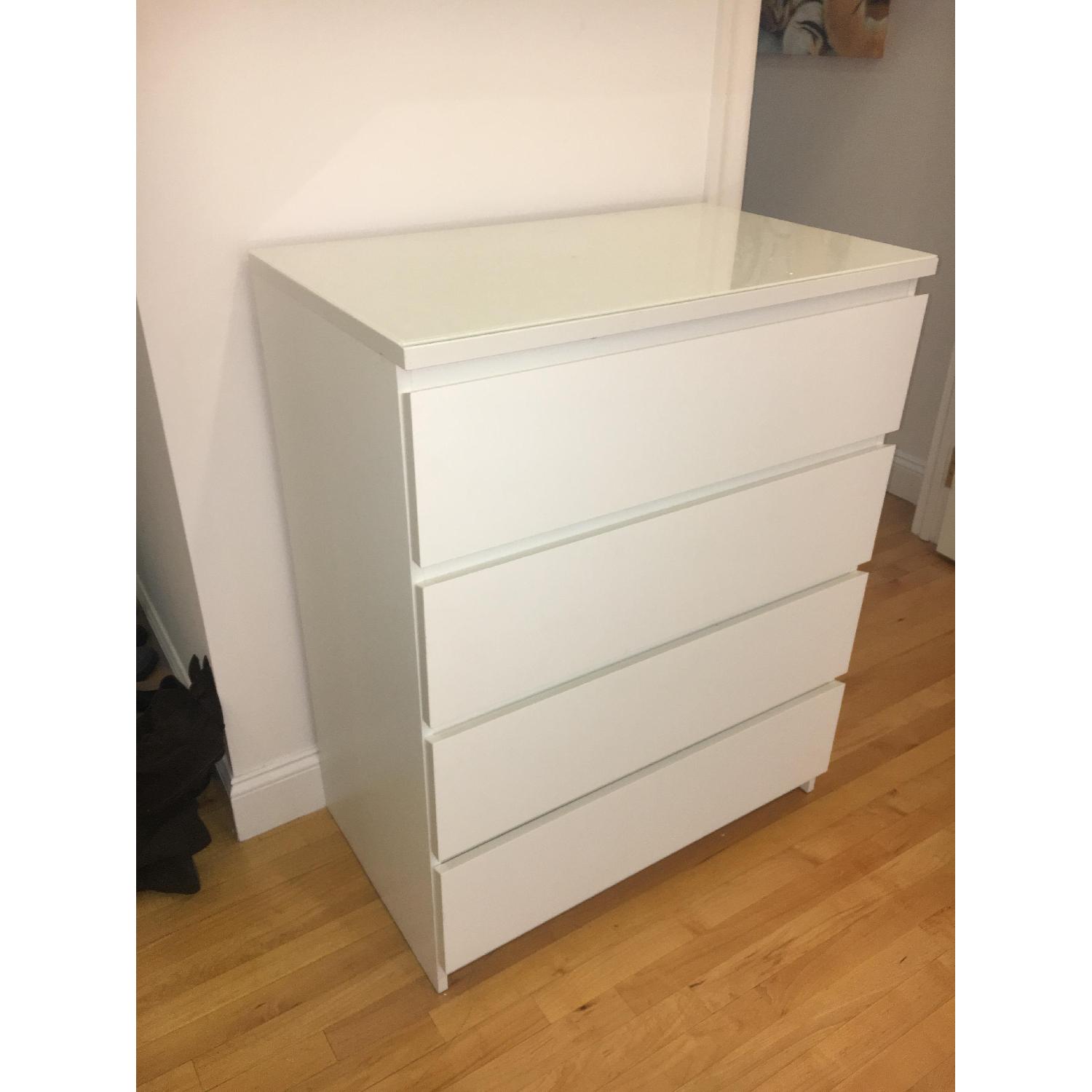 Ikea Malm White 4 Drawer Dresser w/ Glass Top AptDeco