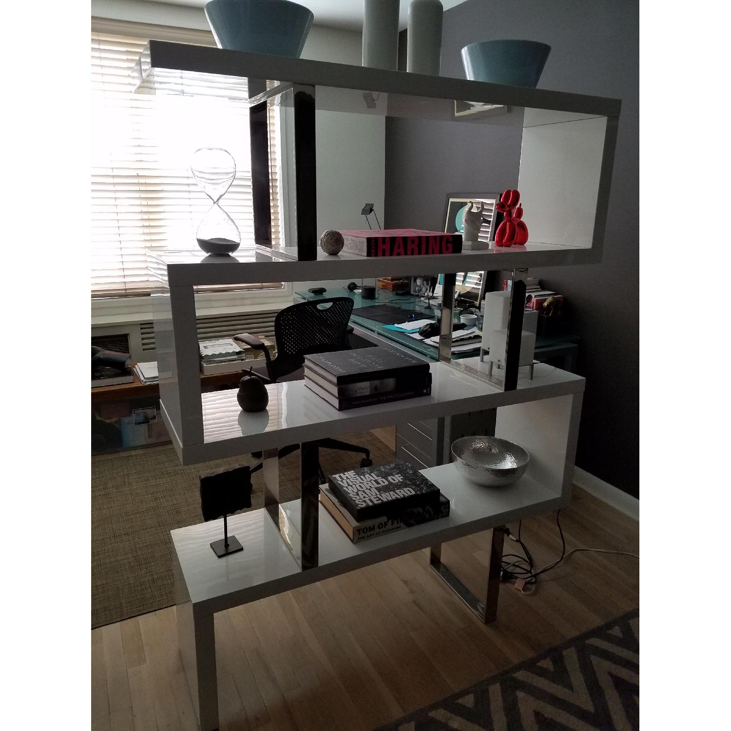 Casa Bianca White Lacquer & Polished Chrome Shelving Unit - image-1