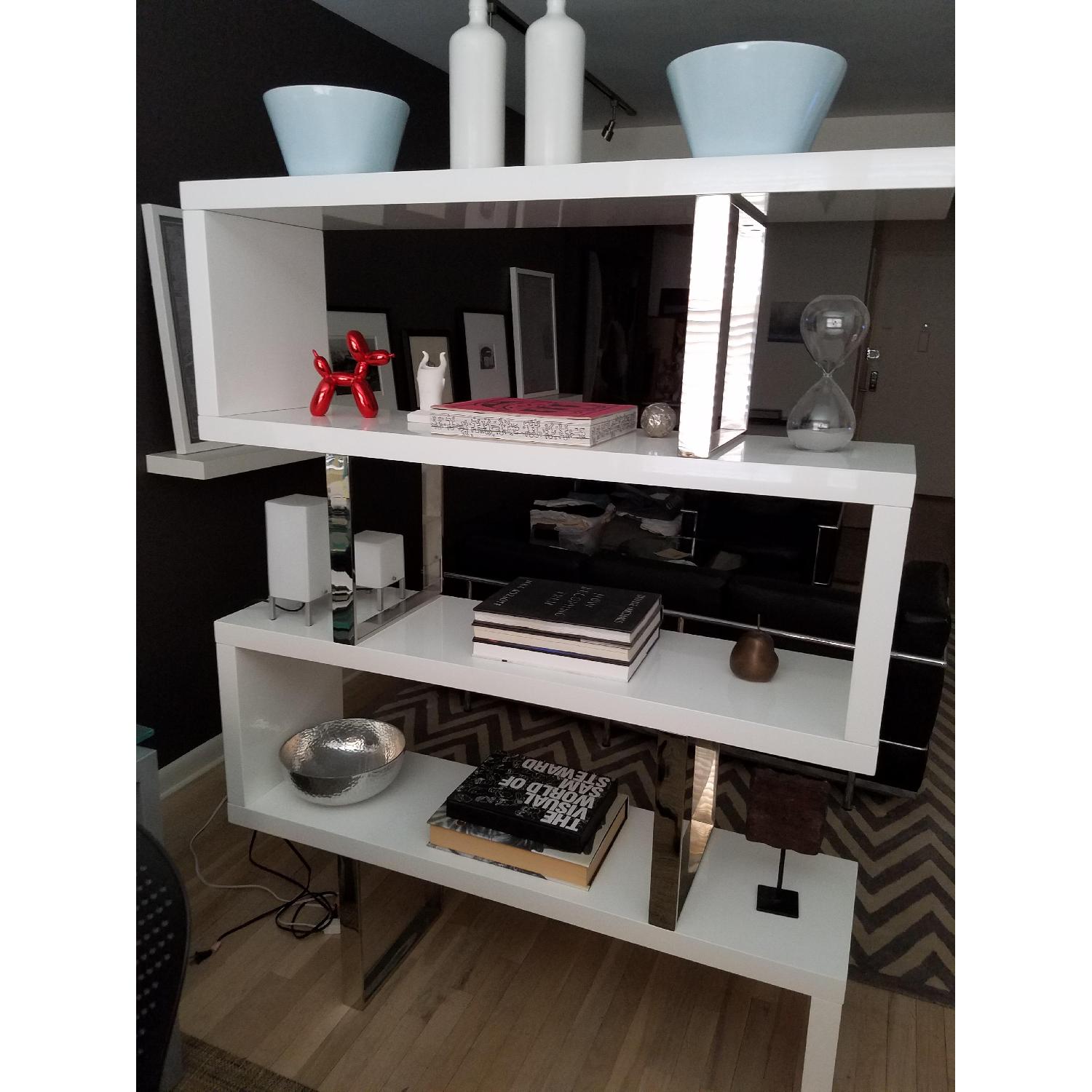 Casa Bianca White Lacquer & Polished Chrome Shelving Unit - image-2