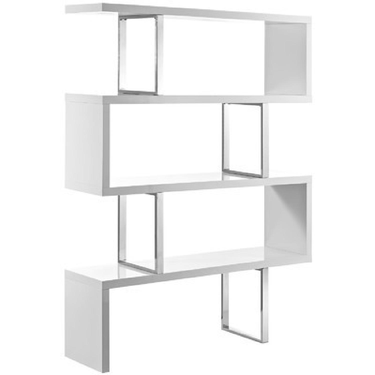 Casa Bianca White Lacquer & Polished Chrome Shelving Unit - image-0