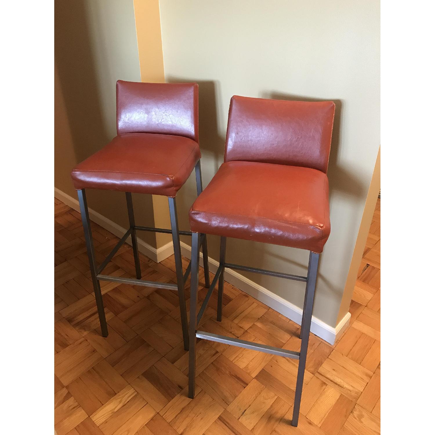Design Within Reach Leather Bar Height Stools - image-1