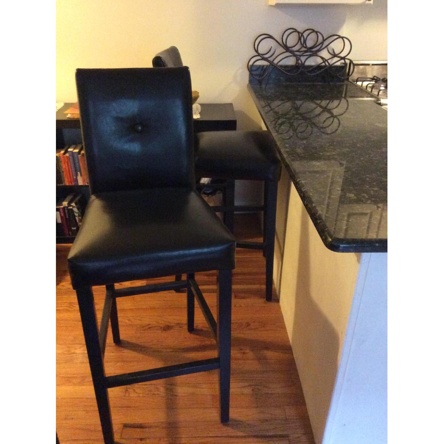 Pier 1 Black Leather Bar Stools - image-1