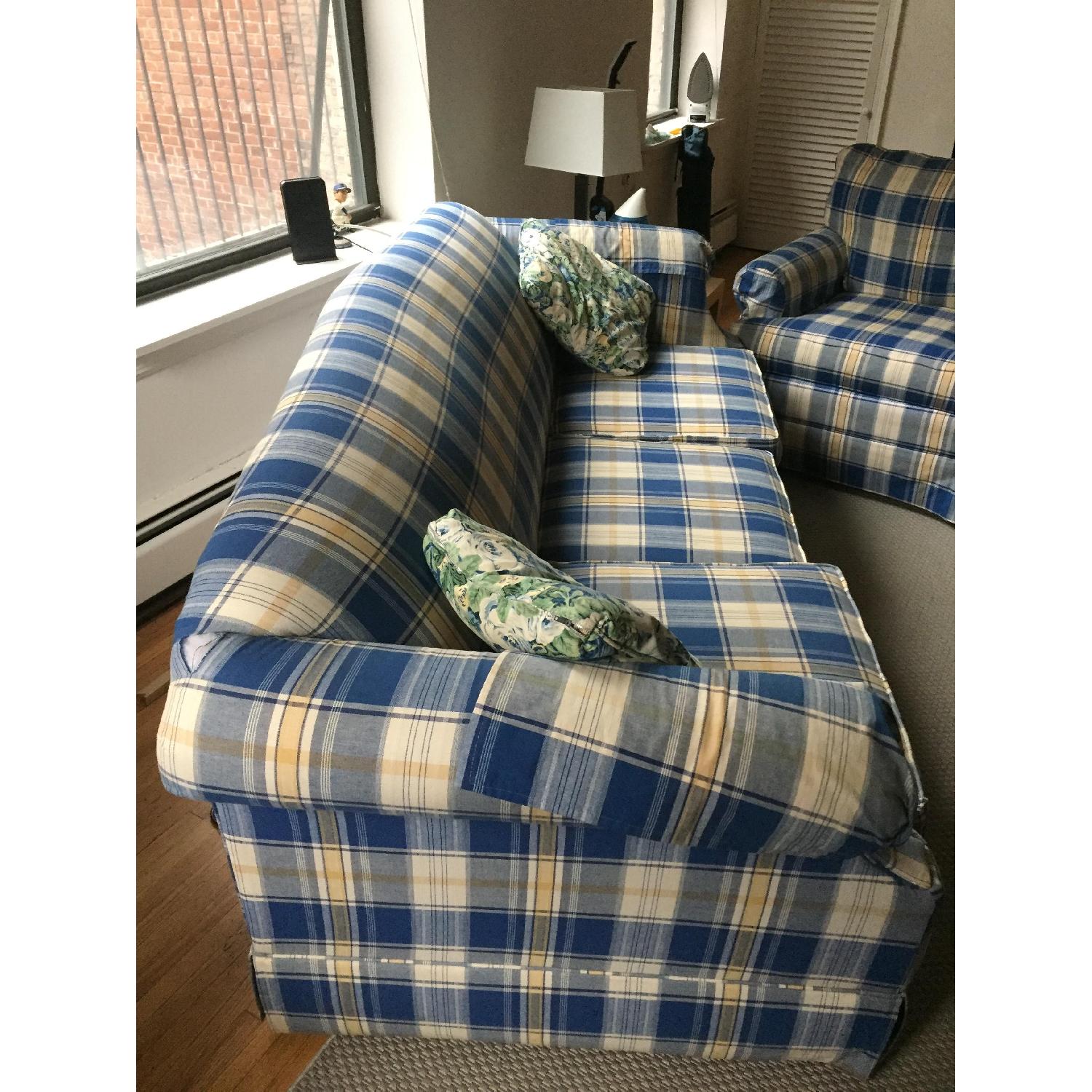 Plaid Sleeper Sofa + Arm Chair - image-2