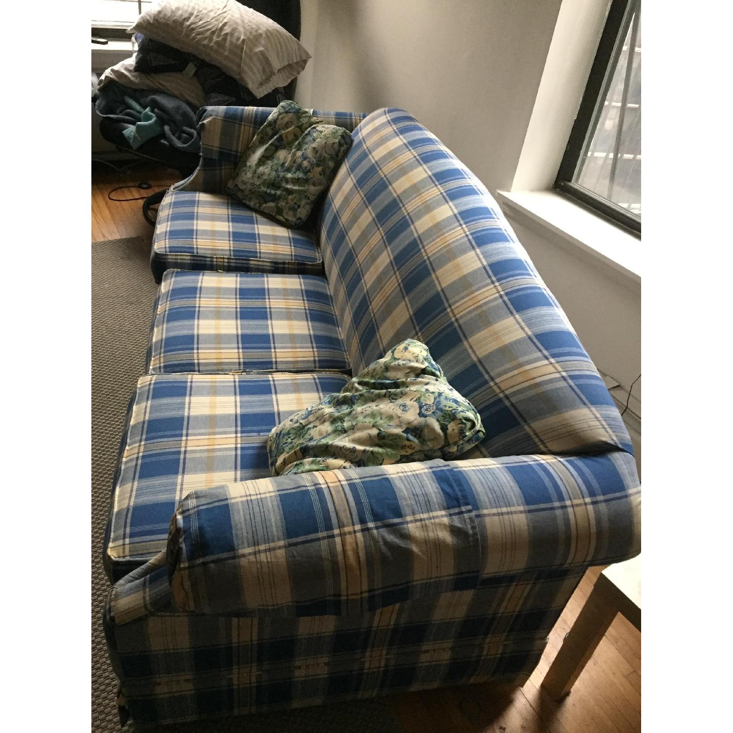 Plaid Sleeper Sofa + Arm Chair AptDeco