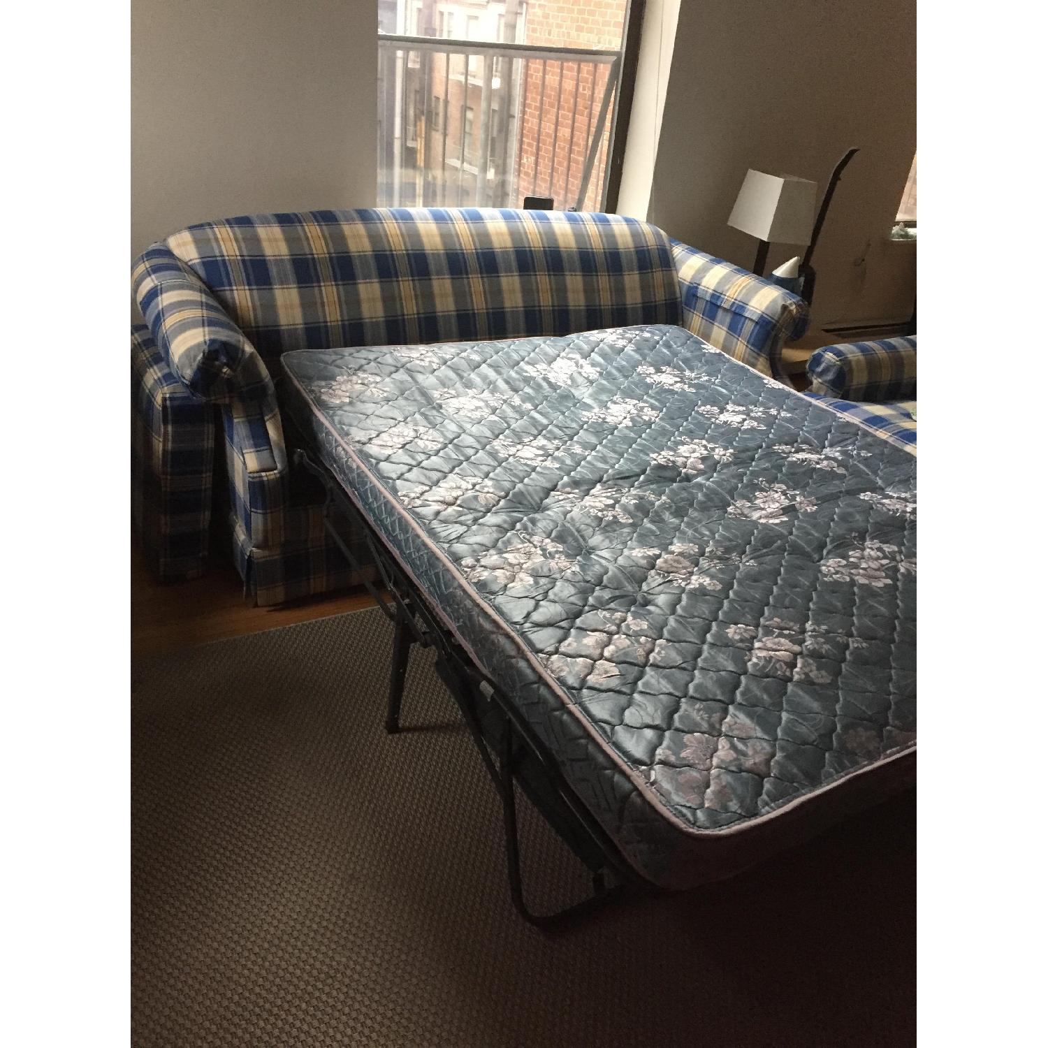 Plaid Sleeper Sofa + Arm Chair - image-6