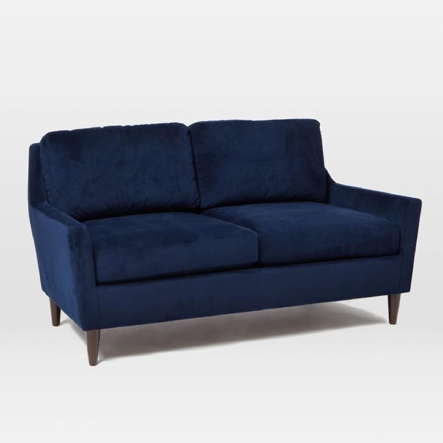 West Elm Blue Velvet Loveseat - image-0